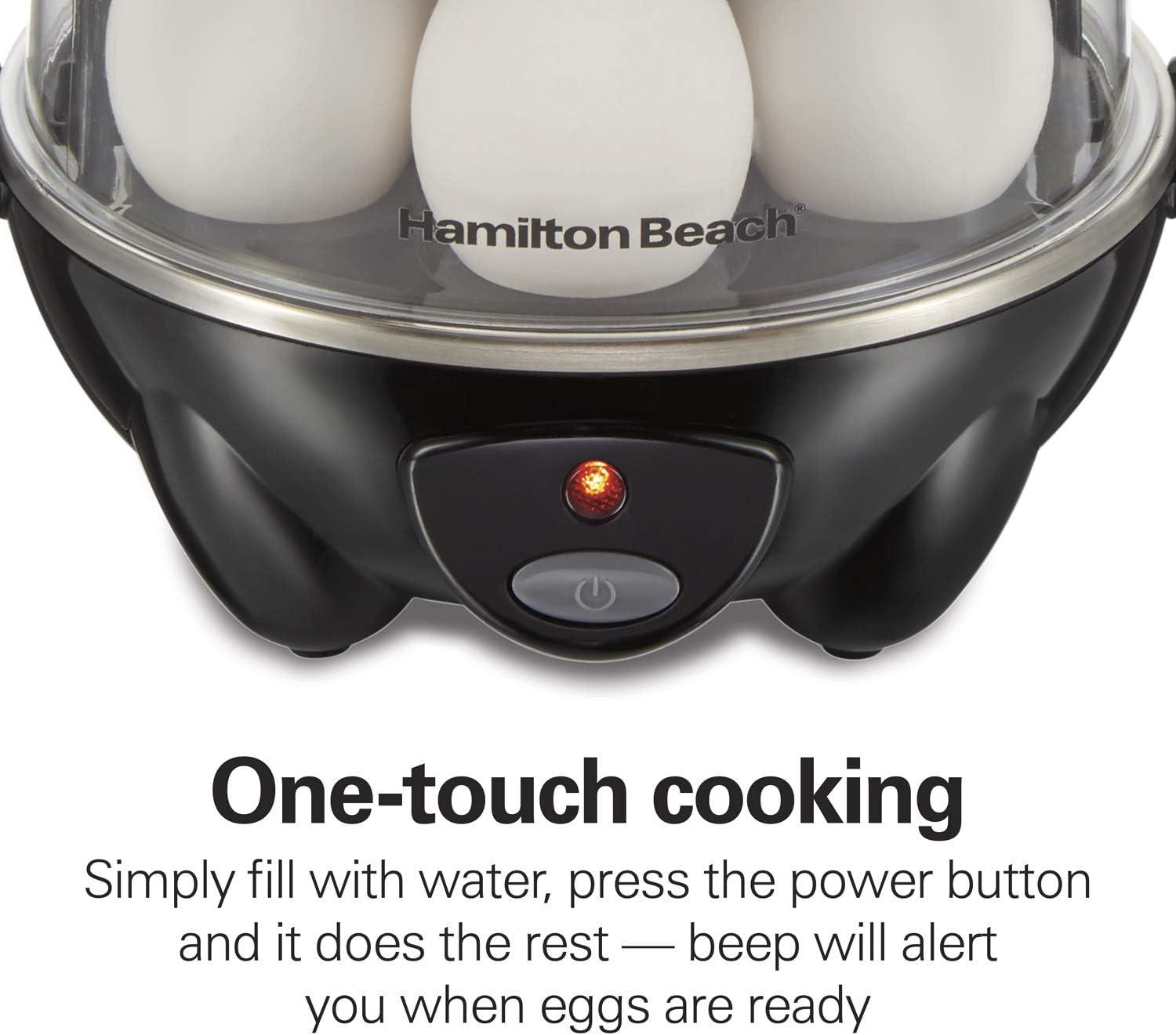 imageHamilton Beach 3in1 Electric Egg Cooker for Hard Boiled Eggs Poacher Omelet Maker amp Vegetable Steamer Holds 14 Black 255083in1 Pack of 2