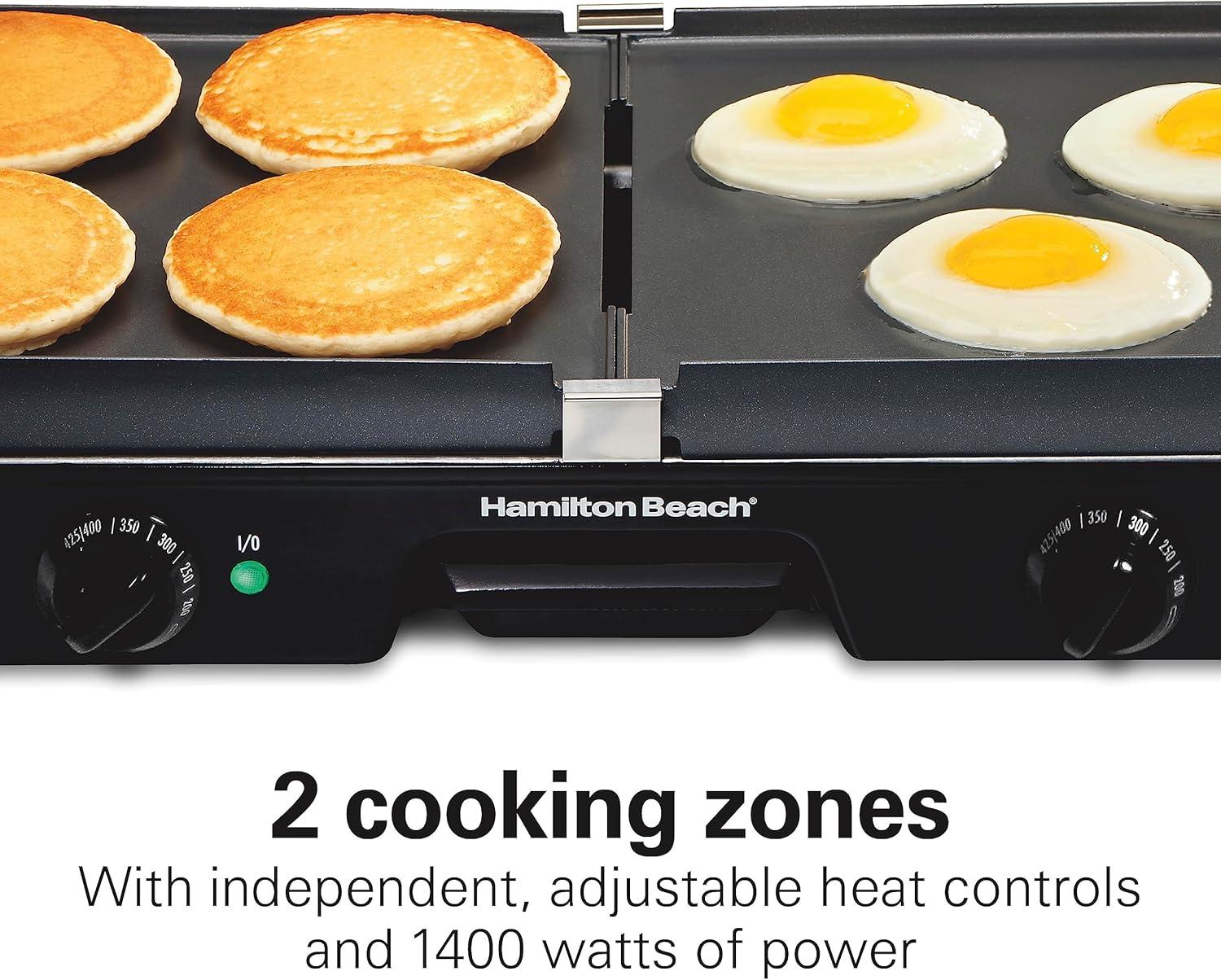 imageHamilton Beach 3in1 Electric Indoor Grill Griddle 8Serving Reversible Nonstick Plates 2 Cooking Zones with Adjustable Temperature 38546 Black