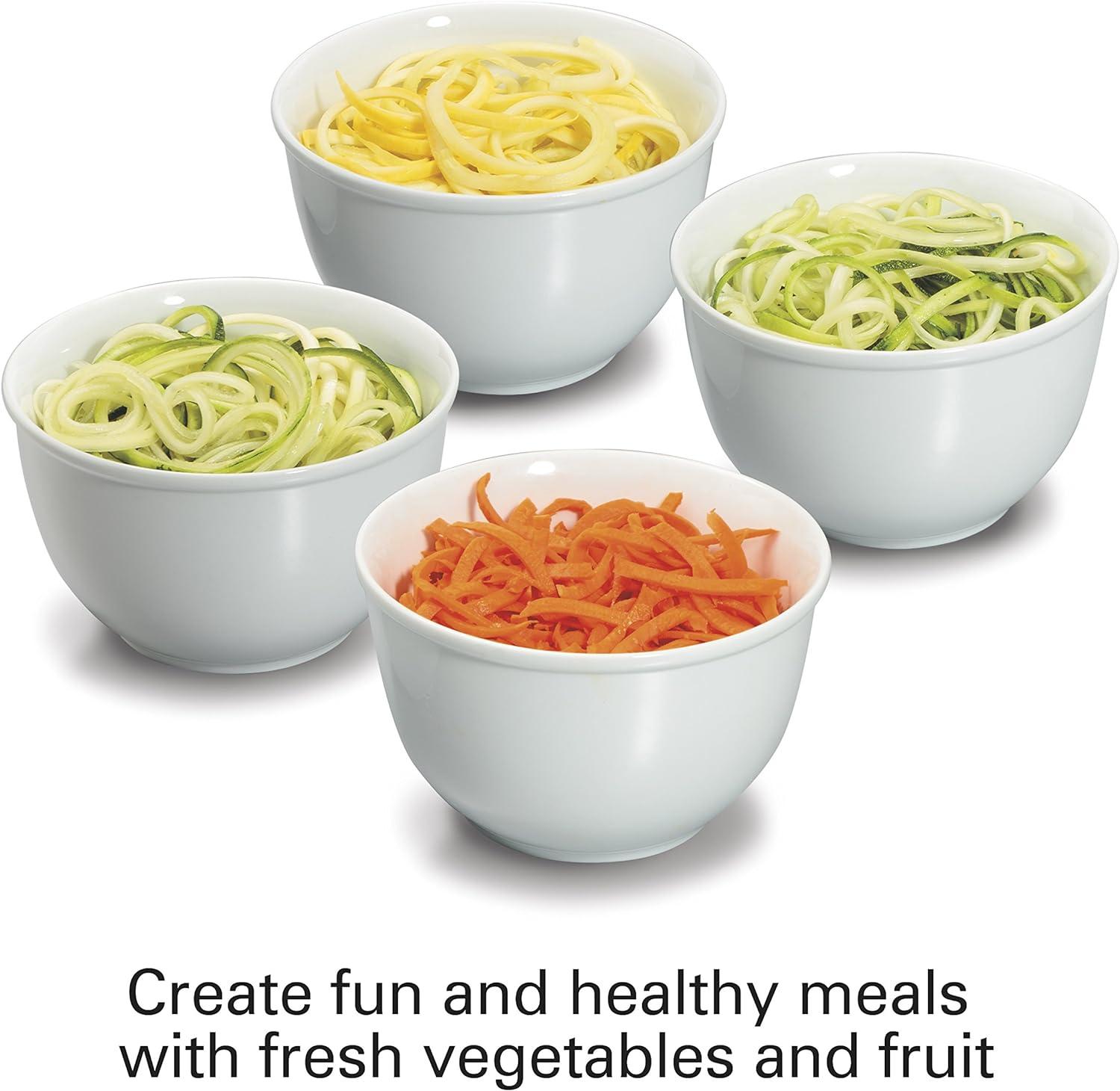 imageHamilton Beach 3in1 Electric Vegetable Spiralizer for Veggie Noodles Zoodle Maker amp Slicer With 3 Cutting Cones for Spaghetti Linguine and Ribbons 6Cups Black 709306cups Pack of 2
