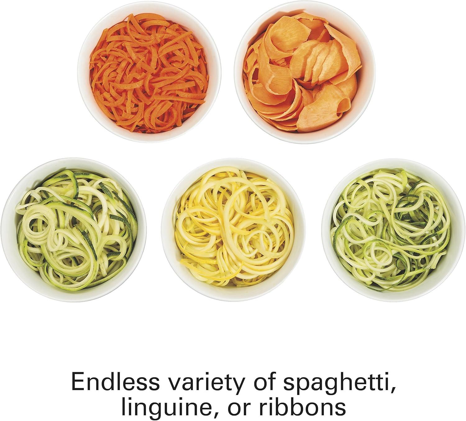 imageHamilton Beach 3in1 Electric Vegetable Spiralizer for Veggie Noodles Zoodle Maker amp Slicer With 3 Cutting Cones for Spaghetti Linguine and Ribbons 6Cups Black 709306cups