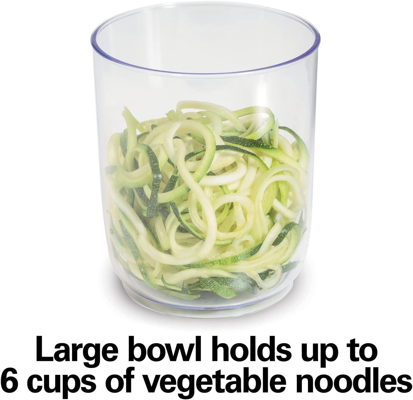 imageHamilton Beach 3in1 Electric Vegetable Spiralizer for Veggie Noodles Zoodle Maker amp Slicer With 3 Cutting Cones for Spaghetti Linguine and Ribbons 6Cups Black 709306cups