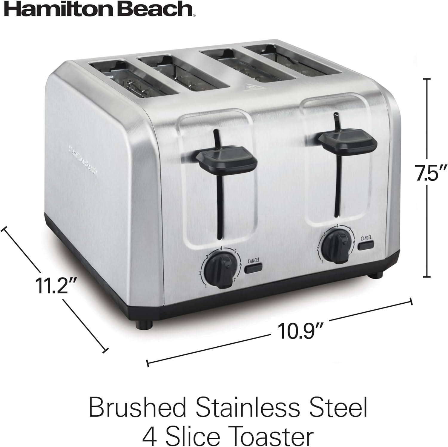 imageHamilton Beach 4 Slice Toaster with Extra Wide Slots for Bagels Shade Selector Toast Boost SlideOut Crumb Tray AutoShutoff and Cancel Button Brushed Stainless Steel 24910