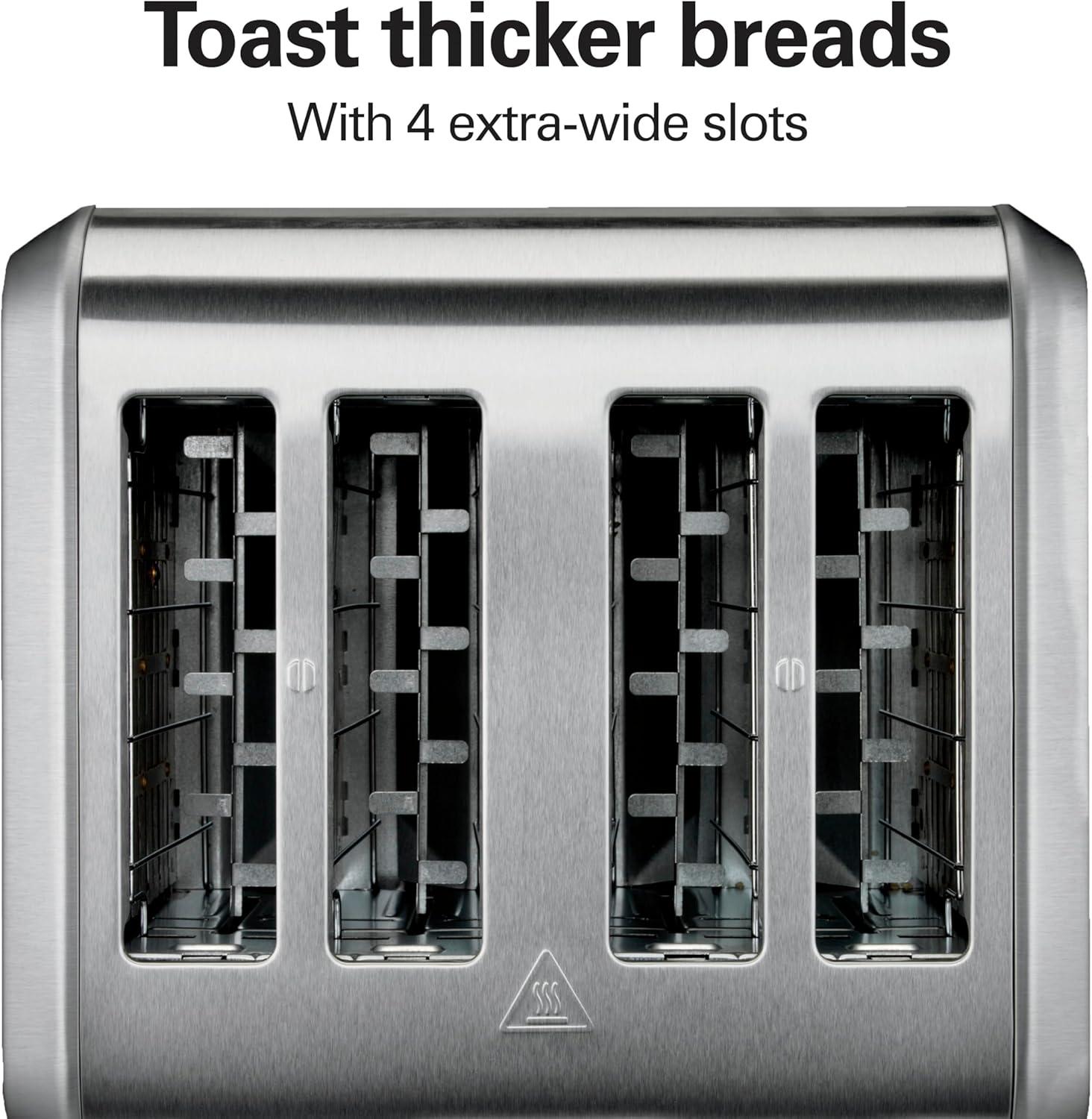 imageHamilton Beach 4 Slice Toaster with Extra Wide Slots for Bagels Shade Selector Toast Boost SlideOut Crumb Tray AutoShutoff and Cancel Button Brushed Stainless Steel 24910