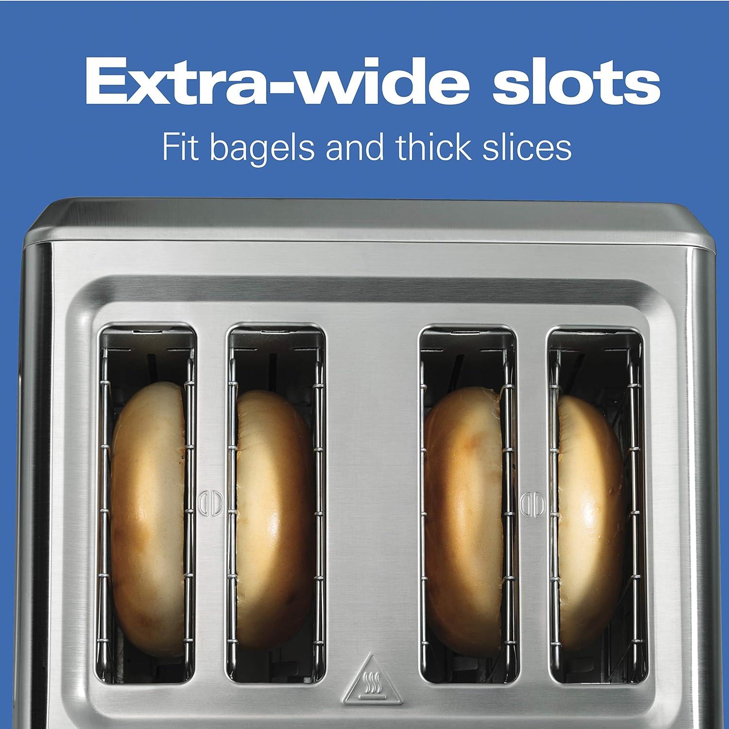 imageHamilton Beach 4 Slice Toaster with ExtraWide Slots Bagel Setting Toast Boost SlideOut Crumb Tray AutoShutoff amp Cancel Button Stainless Steel 24798Stainless Steel