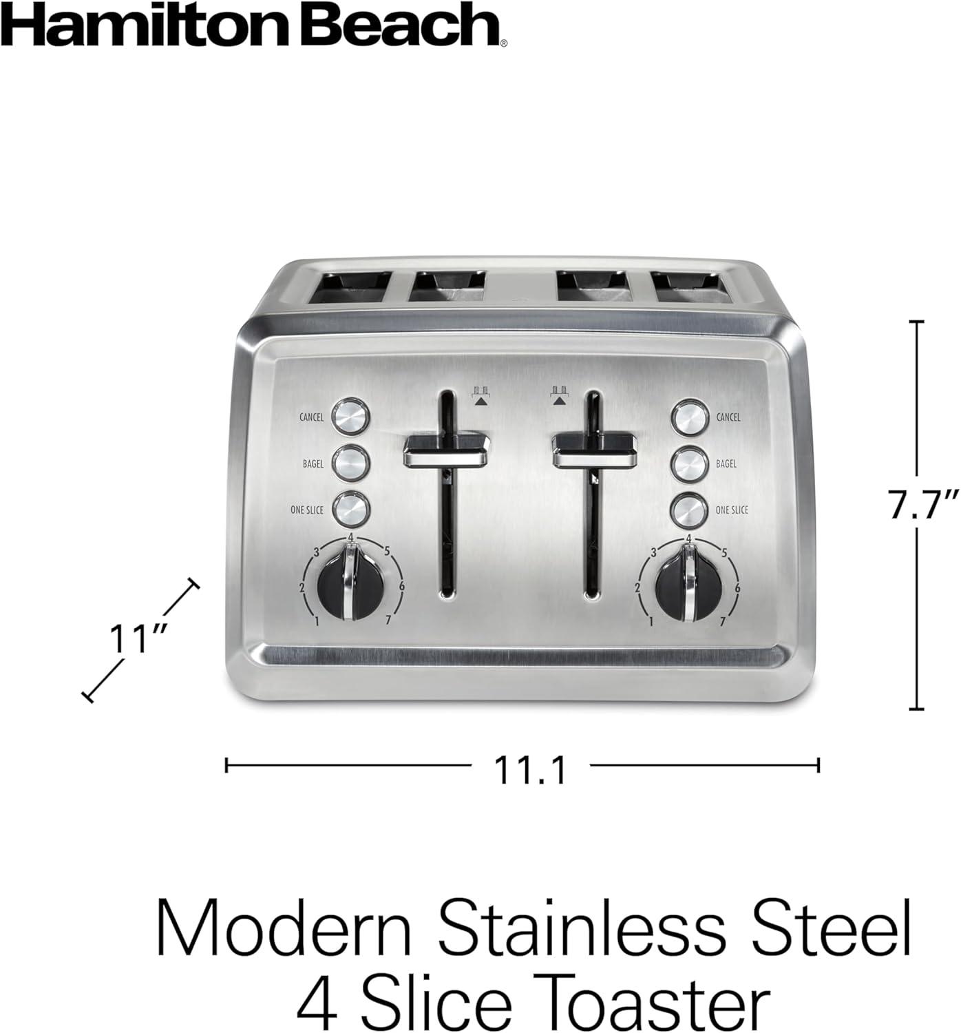 imageHamilton Beach 4 Slice Toaster with ExtraWide Slots Bagel Setting Toast Boost SlideOut Crumb Tray AutoShutoff amp Cancel Button Stainless Steel 24798Stainless Steel