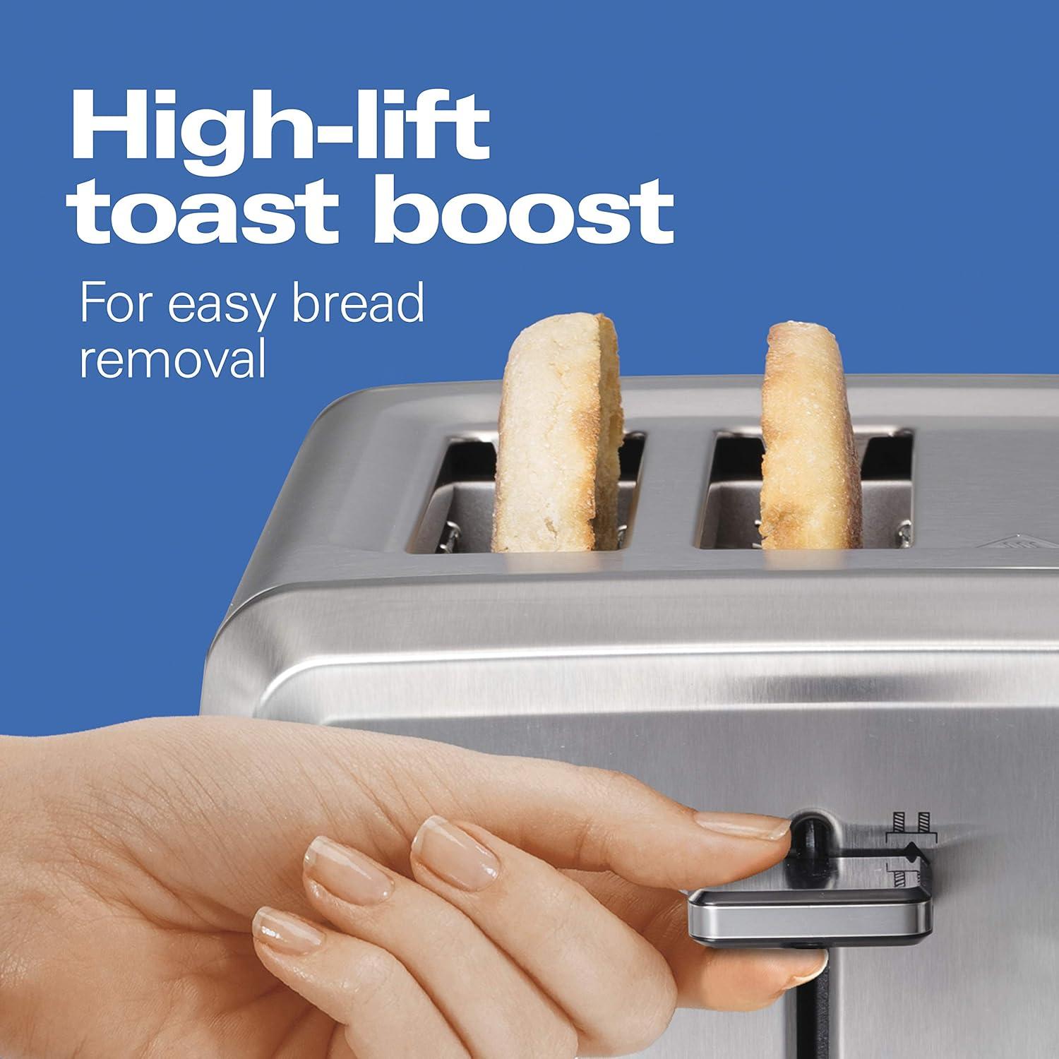 imageHamilton Beach 4 Slice Toaster with ExtraWide Slots Bagel Setting Toast Boost SlideOut Crumb Tray AutoShutoff amp Cancel Button Stainless Steel 24798Stainless Steel
