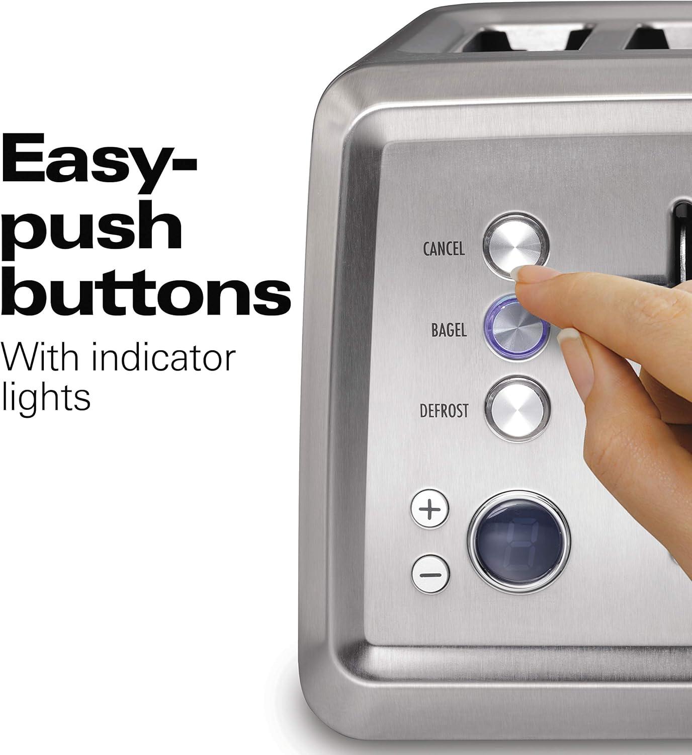 imageHamilton Beach 4 Slice Toaster with ExtraWide Slots Bagel Setting Toast Boost SlideOut Crumb Tray AutoShutoff amp Cancel Button Stainless Steel 24798Stainless Steel