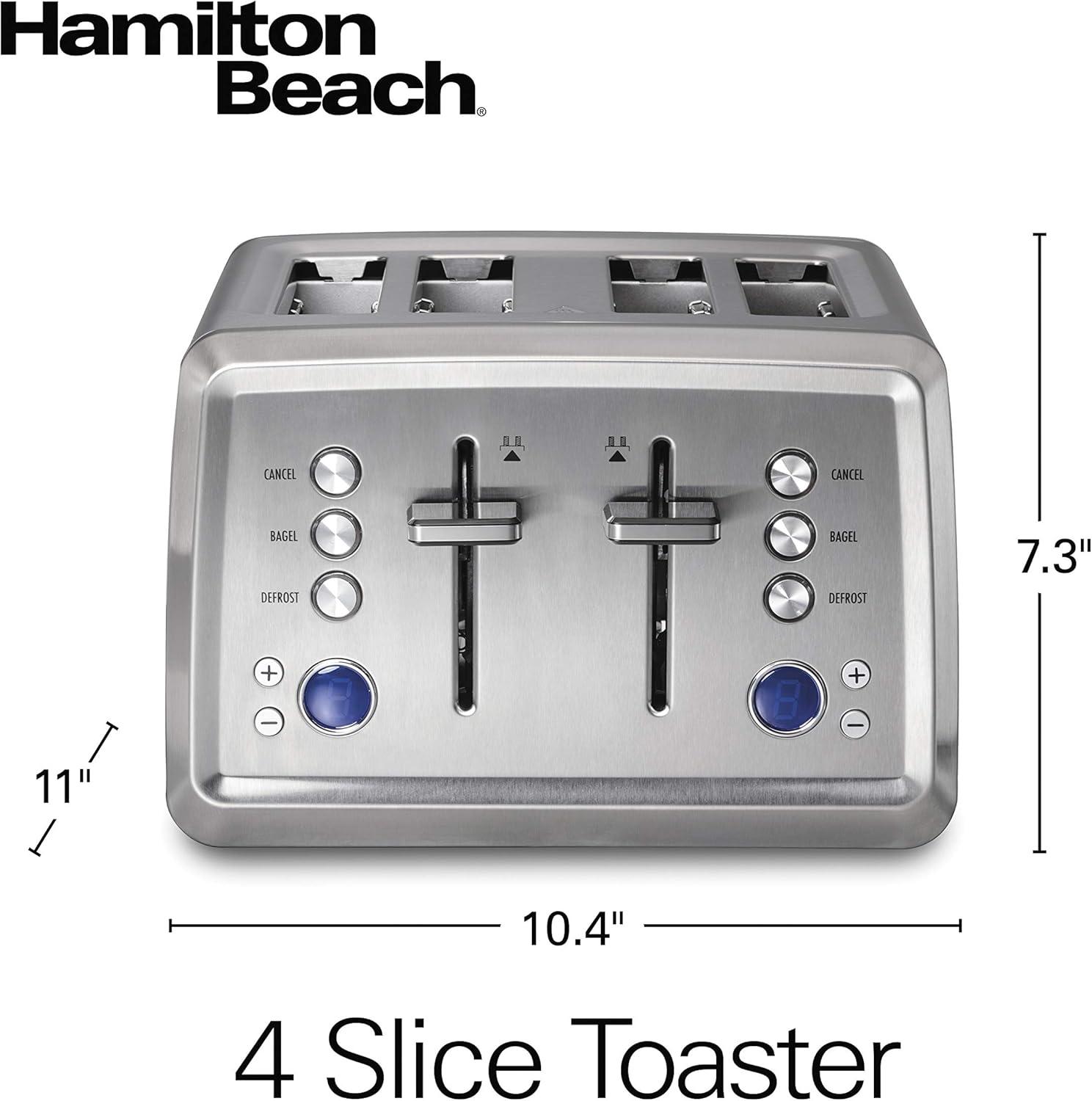 imageHamilton Beach 4 Slice Toaster with ExtraWide Slots Bagel Setting Toast Boost SlideOut Crumb Tray AutoShutoff amp Cancel Button Stainless Steel 24798Stainless Steel