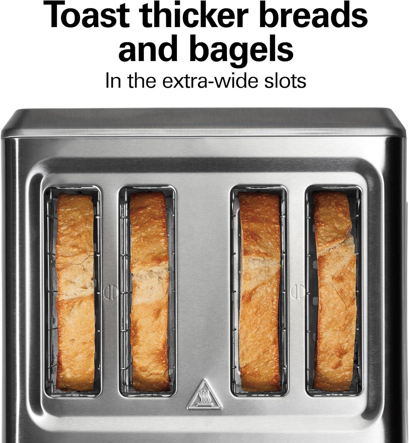 imageHamilton Beach 4 Slice Toaster with ExtraWide Slots Bagel Setting Toast Boost SlideOut Crumb Tray AutoShutoff amp Cancel Button Stainless Steel 24798Stainless Steel