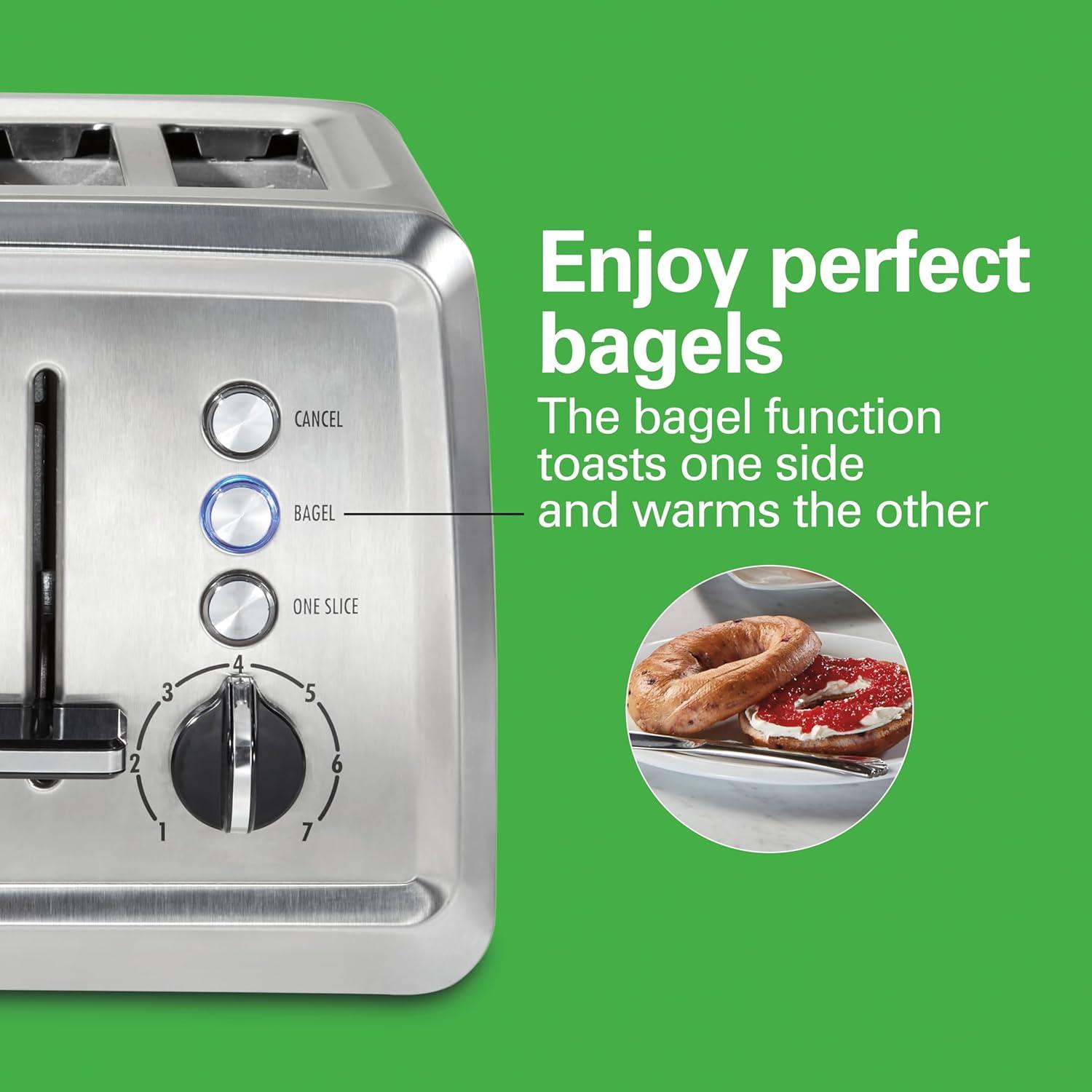imageHamilton Beach 4 Slice Toaster with ExtraWide Slots Bagel Setting Toast Boost SlideOut Crumb Tray AutoShutoff amp Cancel Button Stainless Steel 24798Stainless Steel