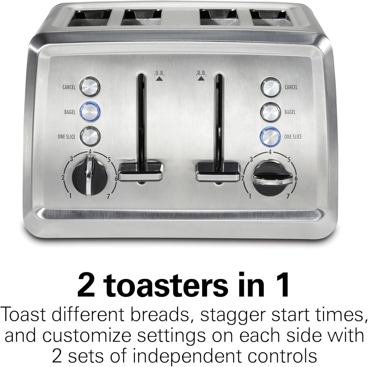 imageHamilton Beach 4 Slice Toaster with ExtraWide Slots Bagel Setting Toast Boost SlideOut Crumb Tray AutoShutoff amp Cancel Button Stainless Steel 24798Stainless Steel
