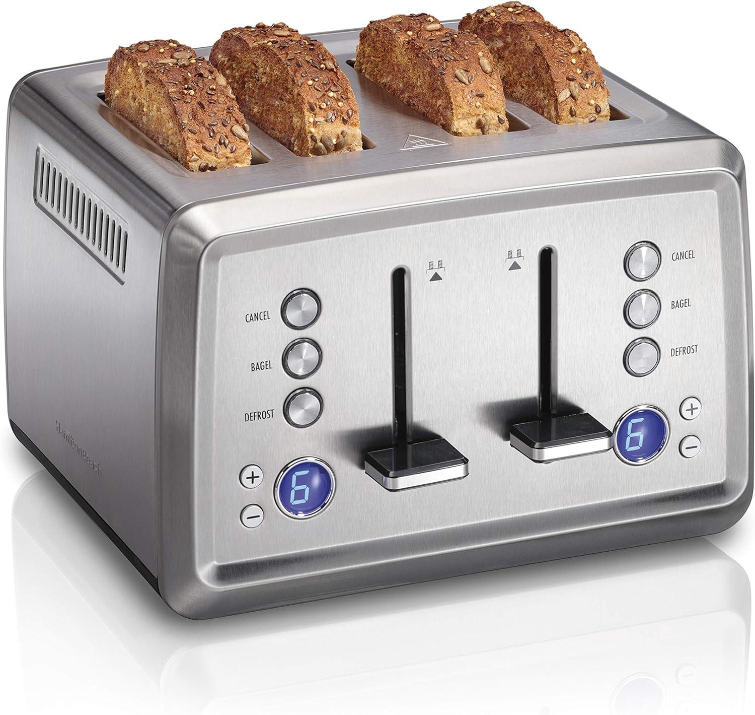 imageHamilton Beach 4 Slice Toaster with ExtraWide Slots Bagel Setting Toast Boost SlideOut Crumb Tray AutoShutoff amp Cancel Button Stainless Steel 24798Stainless Steel