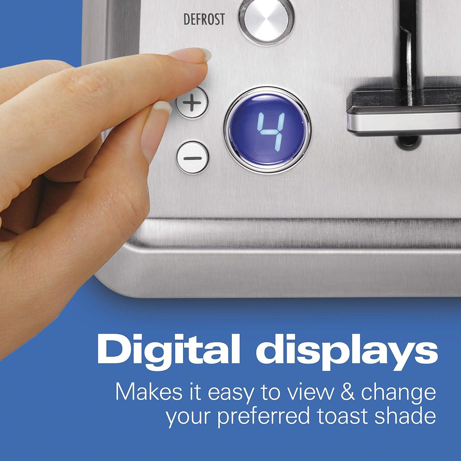 imageHamilton Beach 4 Slice Toaster with ExtraWide Slots Bagel Setting Toast Boost SlideOut Crumb Tray AutoShutoff amp Cancel Button Stainless Steel 24798Stainless Steel