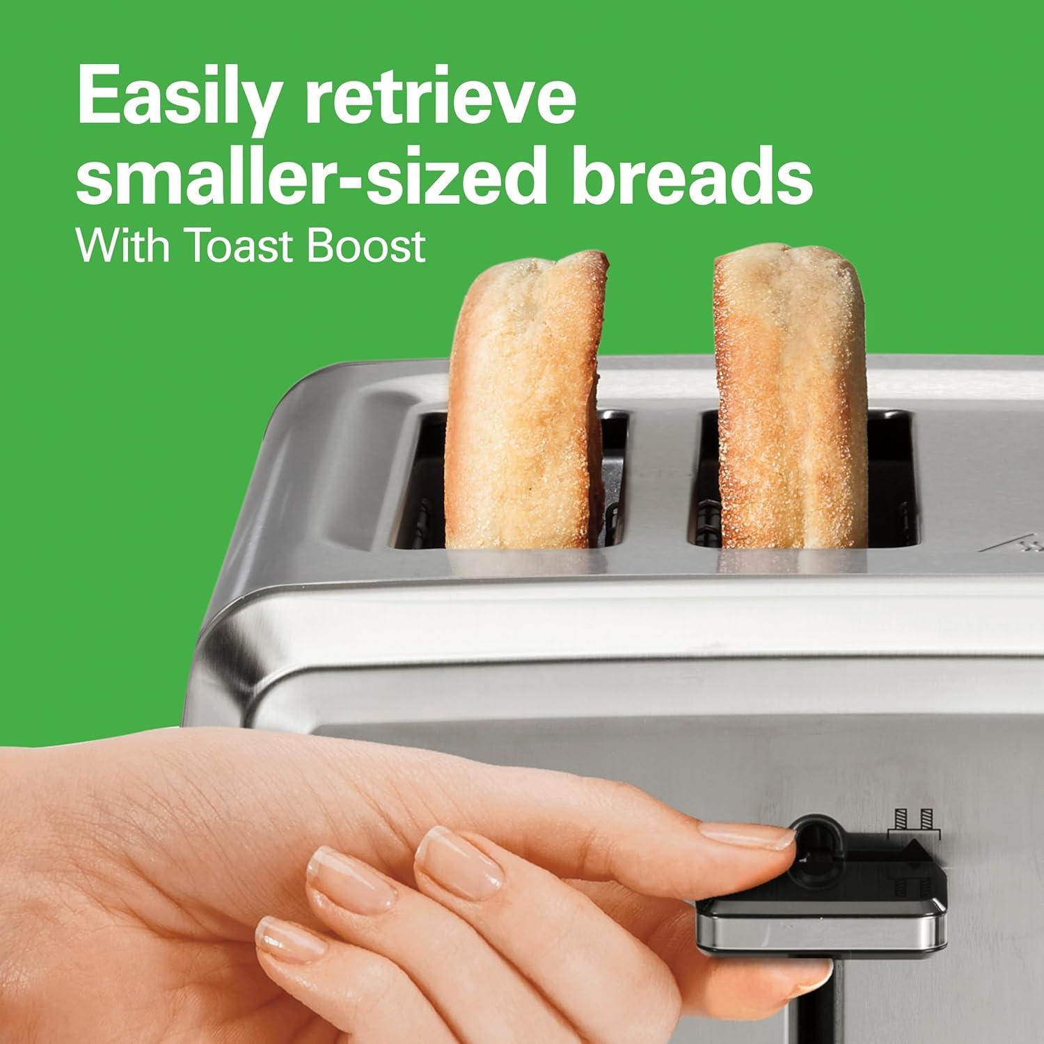 imageHamilton Beach 4 Slice Toaster with ExtraWide Slots Bagel Setting Toast Boost SlideOut Crumb Tray AutoShutoff amp Cancel Button Stainless Steel 24798Stainless Steel