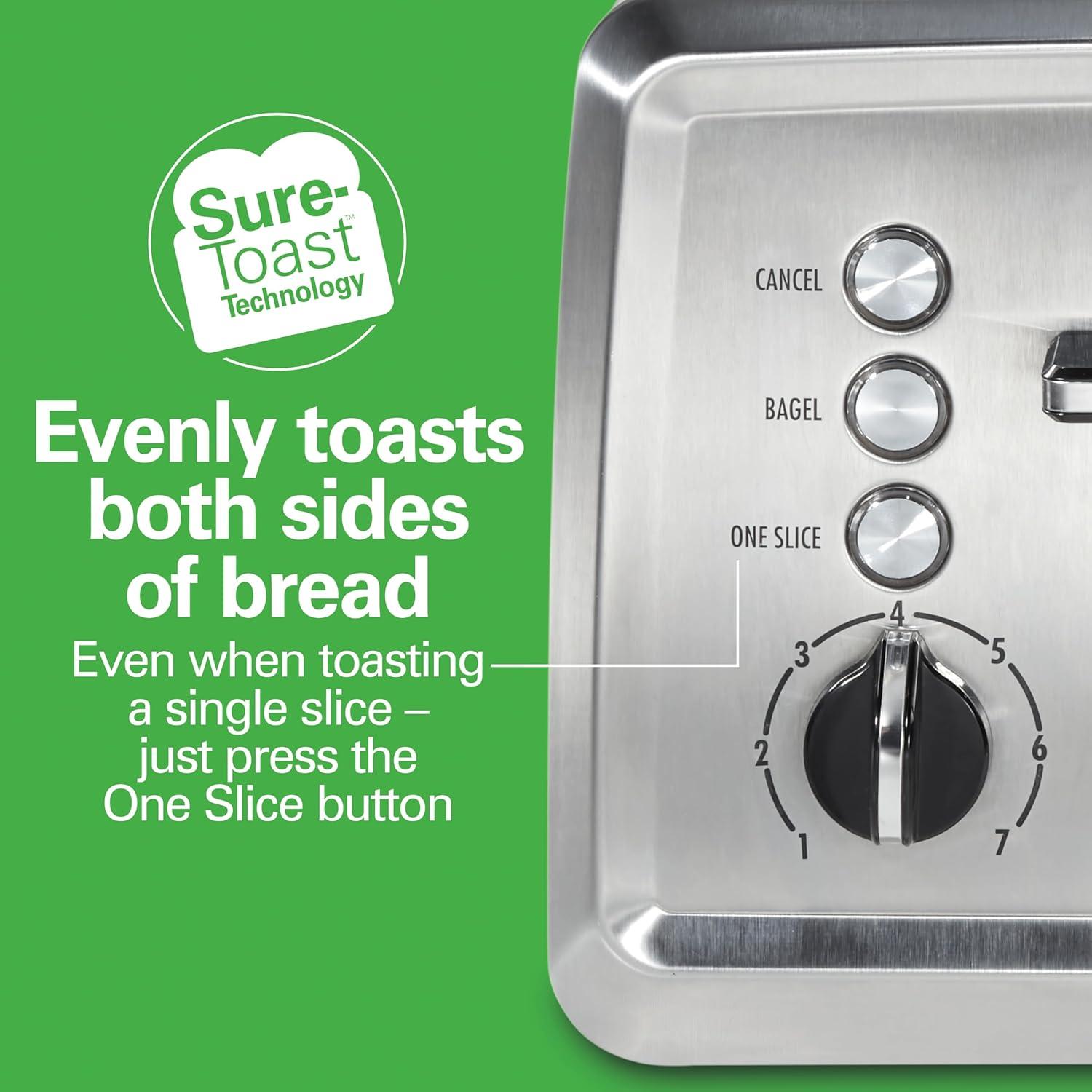 imageHamilton Beach 4 Slice Toaster with ExtraWide Slots Bagel Setting Toast Boost SlideOut Crumb Tray AutoShutoff amp Cancel Button Stainless Steel 24798Stainless Steel