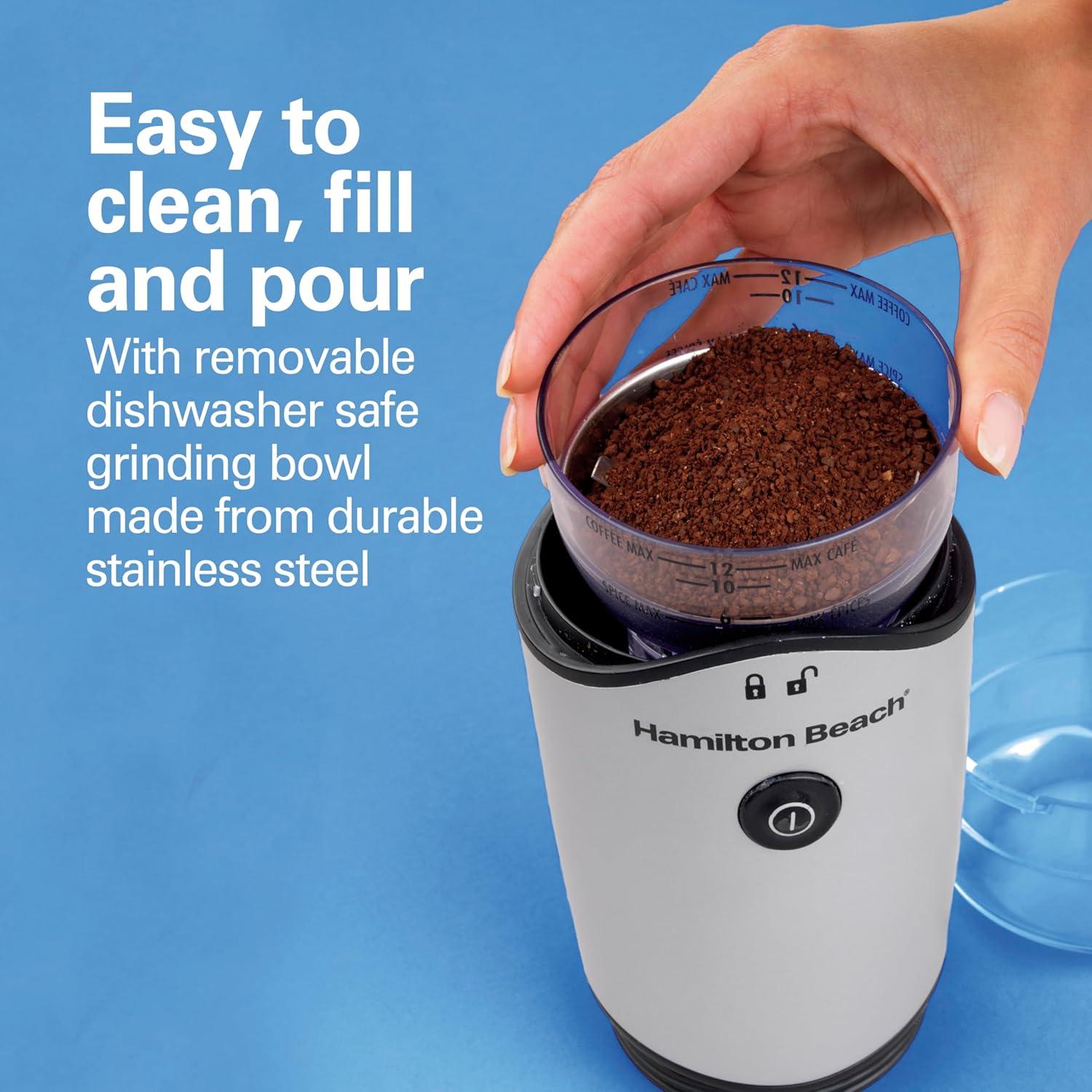 imageHamilton Beach 45oz Electric Coffee Grinder For Beans Spices amp More Stainless Steel Blades Silver 80350RVMakes up to 12 Cups