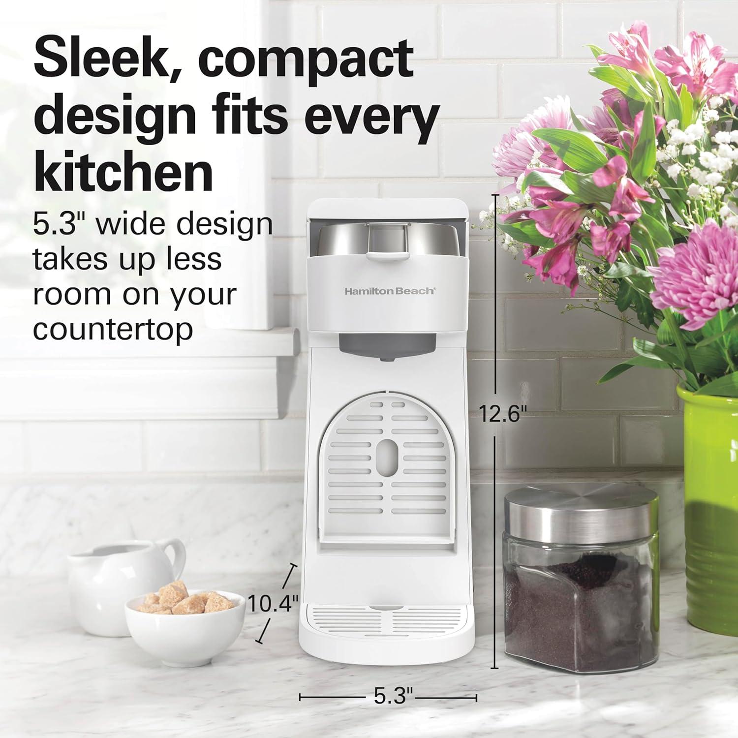 imageHamilton Beach 47621 The Scoop Single Serve Coffee Maker amp Fast Grounds Brewer for 814oz Cups Brews in Minutes Next Gen WhiteWhite