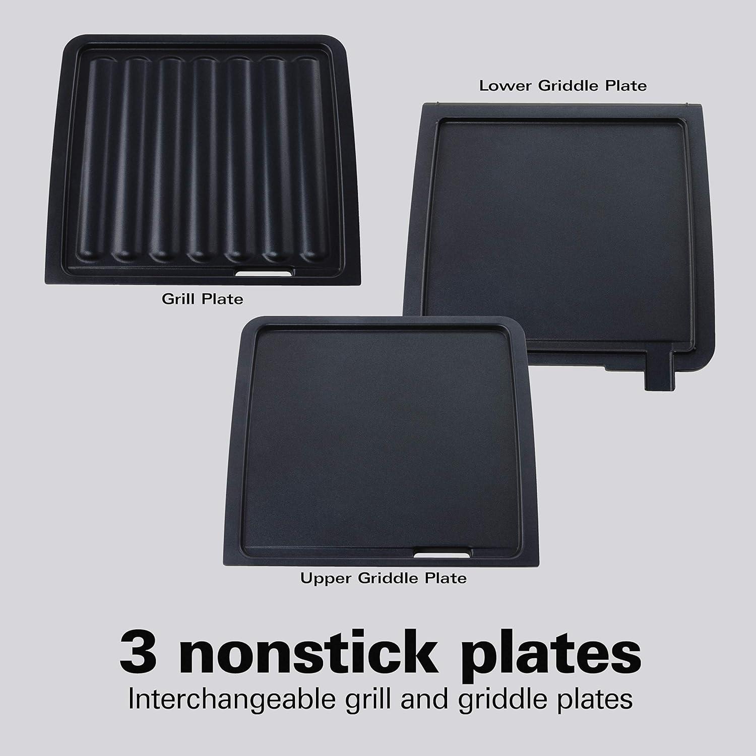 imageHamilton Beach 4in1 Indoor Grill amp Electric Griddle Combo with Bacon Cooker Opens Flat to Double Cooking Surface Removable Nonstick Plates Black amp Silver 256014in1