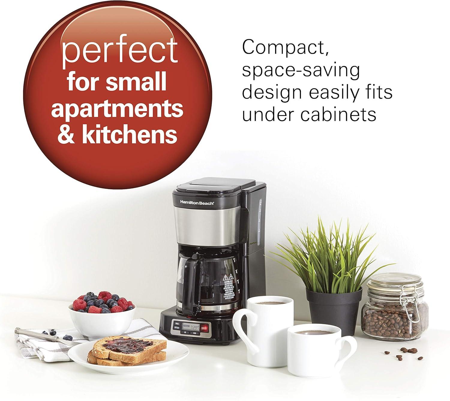 imageHamilton Beach 5 Cup Drip Coffee Maker with Easy FrontFill Basket Compact Design Programmable Clock Glass Carafe Auto Pause and Pour Black amp Stainless Steel 461115 Cup Programmable Clock