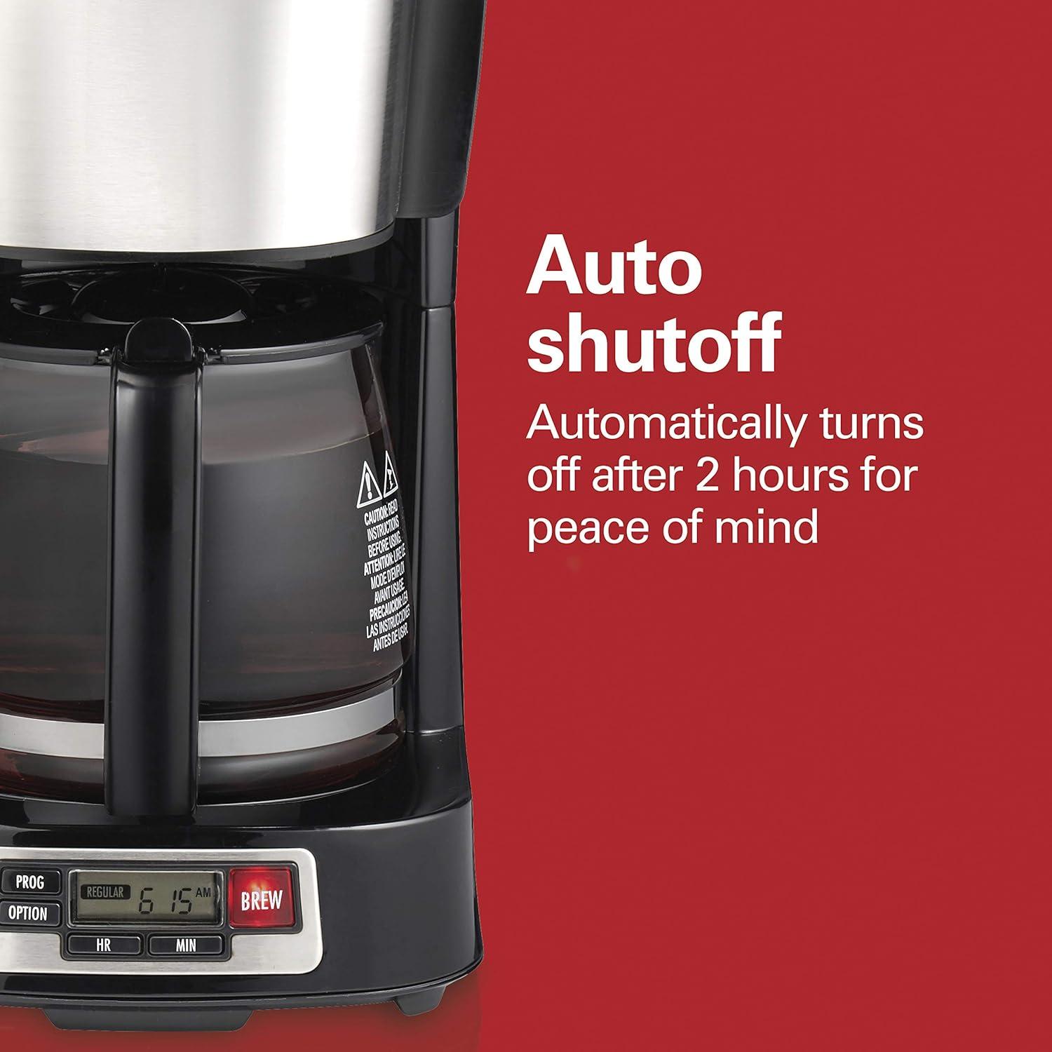 imageHamilton Beach 5 Cup Drip Coffee Maker with Easy FrontFill Basket Compact Design Programmable Clock Glass Carafe Auto Pause and Pour Black amp Stainless Steel 461115 Cup Programmable Clock