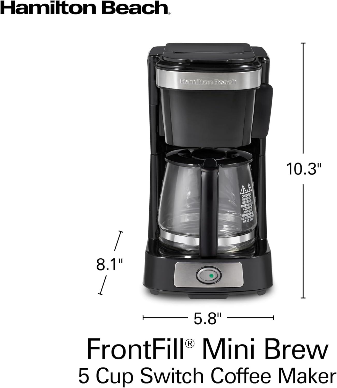 imageHamilton Beach 5 Cup Drip Coffee Maker with Easy FrontFill Basket Compact Design Programmable Clock Glass Carafe Auto Pause and Pour Black amp Stainless Steel 461115 Cup Works with Smart Plugs