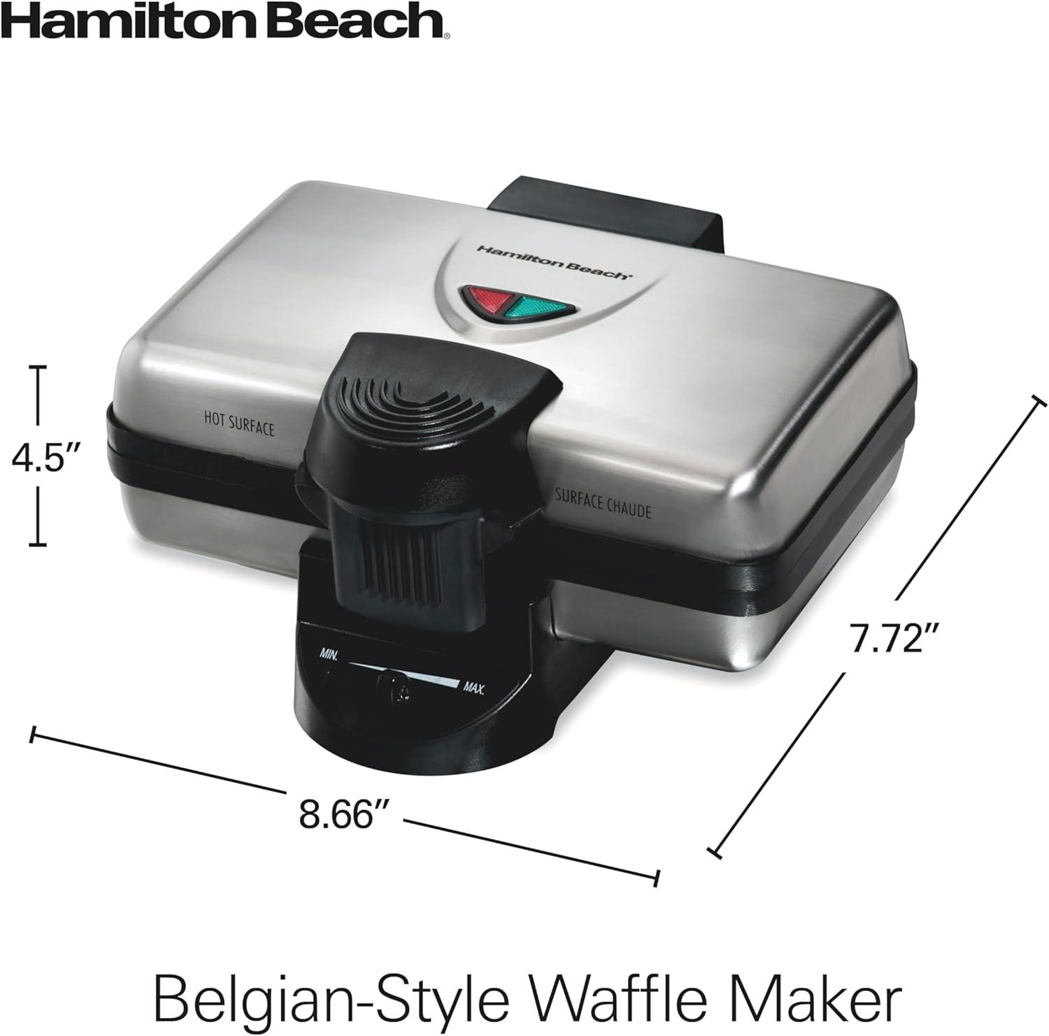 imageHamilton Beach Belgian Mini Waffle Maker with Shade Control Makes 2 at Once Create Personalized Keto Chaffles and Hash Browns PFASFree NonStick Plates Compact Design Stainless Steel 26009Makes 2 at Once Pack of 2