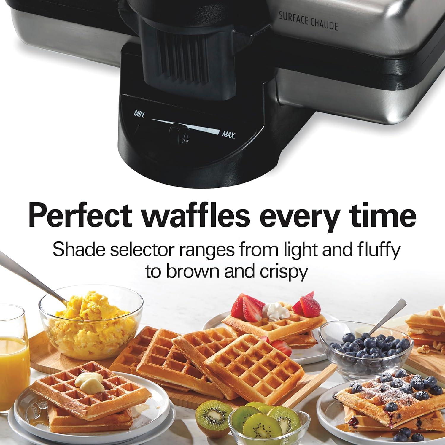 imageHamilton Beach Belgian Mini Waffle Maker with Shade Control Makes 2 at Once Create Personalized Keto Chaffles and Hash Browns PFASFree NonStick Plates Compact Design Stainless Steel 26009Makes 2 at Once Pack of 2