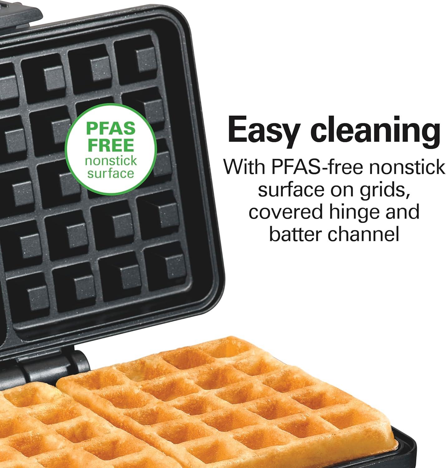 imageHamilton Beach Belgian Mini Waffle Maker with Shade Control Makes 2 at Once Create Personalized Keto Chaffles and Hash Browns PFASFree NonStick Plates Compact Design Stainless Steel 26009Makes 2 at Once Pack of 2