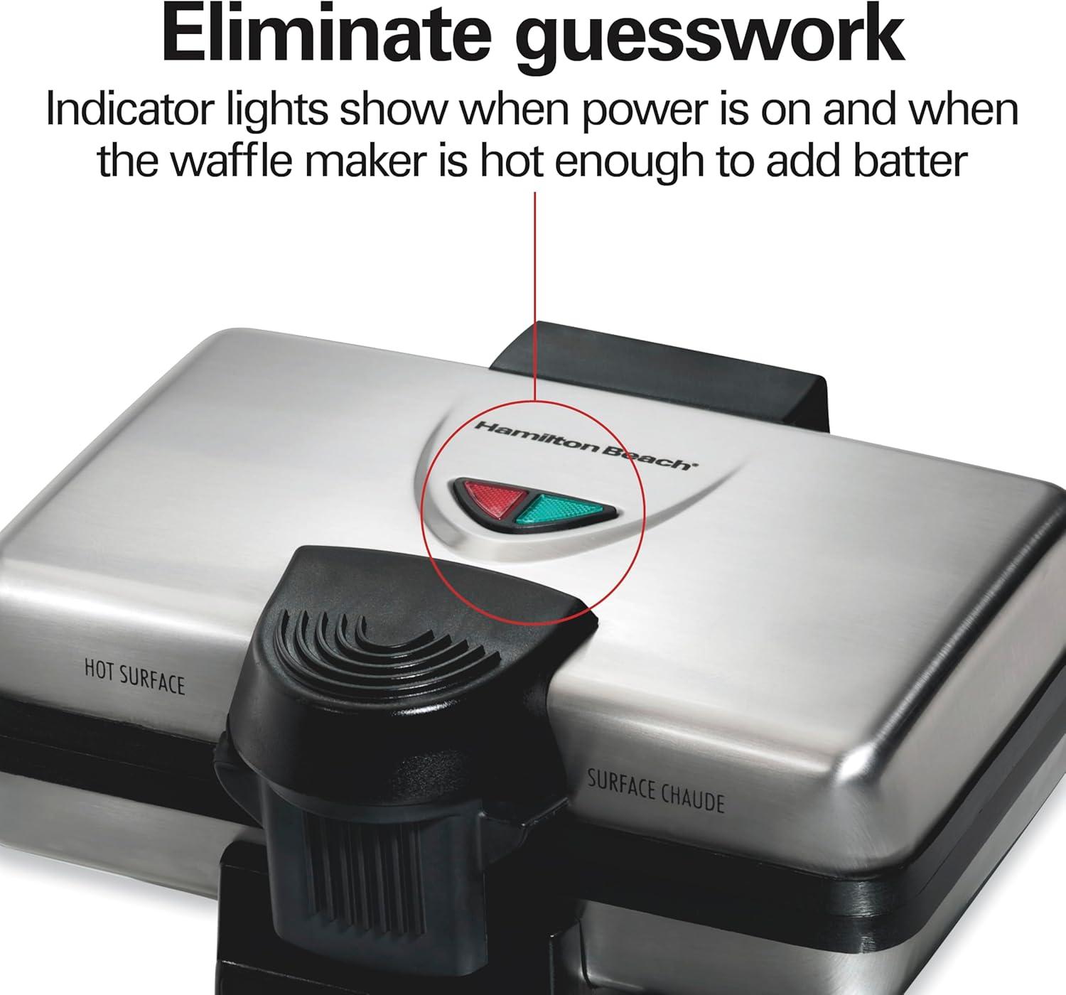 imageHamilton Beach Belgian Mini Waffle Maker with Shade Control Makes 2 at Once Create Personalized Keto Chaffles and Hash Browns PFASFree NonStick Plates Compact Design Stainless Steel 26009Makes 2 at Once Pack of 2