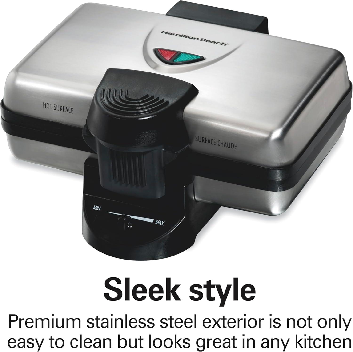 imageHamilton Beach Belgian Mini Waffle Maker with Shade Control Makes 2 at Once Create Personalized Keto Chaffles and Hash Browns PFASFree NonStick Plates Compact Design Stainless Steel 26009Makes 2 at Once Pack of 2