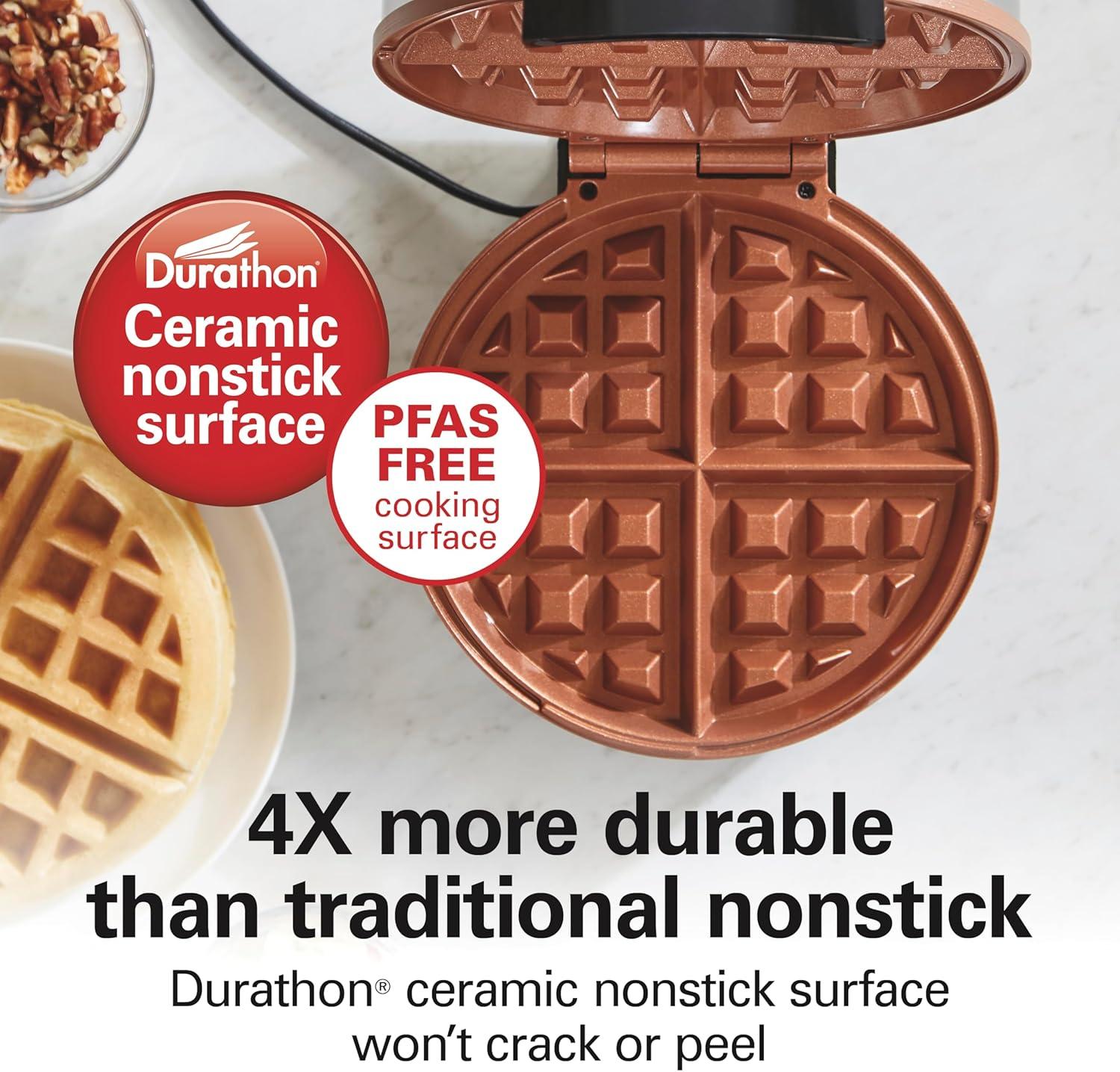 imageHamilton Beach Belgian Waffle Maker with PFASFree NonStick CeramicCoated Plates Browning Control Indicator Lights Stainless Steel 26081Indicator Lights Pack of 2