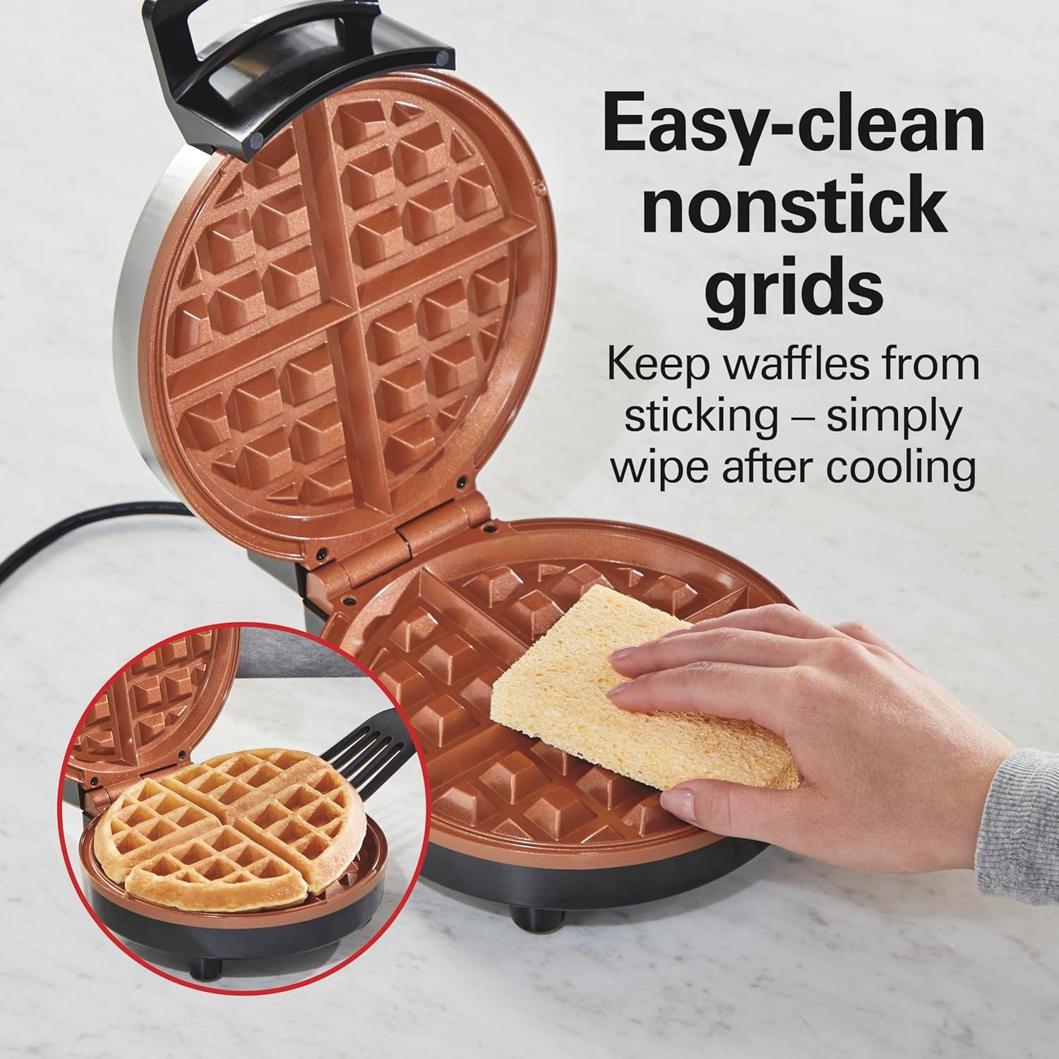 imageHamilton Beach Belgian Waffle Maker with PFASFree NonStick CeramicCoated Plates Browning Control Indicator Lights Stainless Steel 26081Indicator Lights Pack of 2