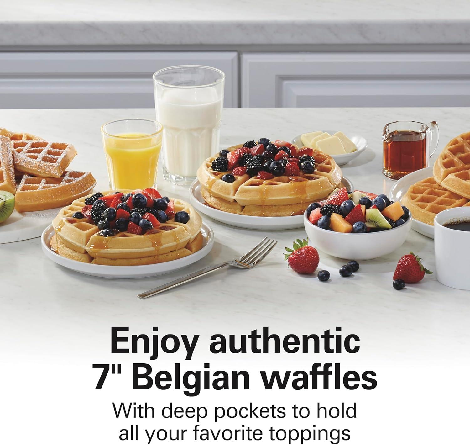 imageHamilton Beach Belgian Waffle Maker with PFASFree NonStick CeramicCoated Plates Browning Control Indicator Lights Stainless Steel 26081Indicator Lights Pack of 2