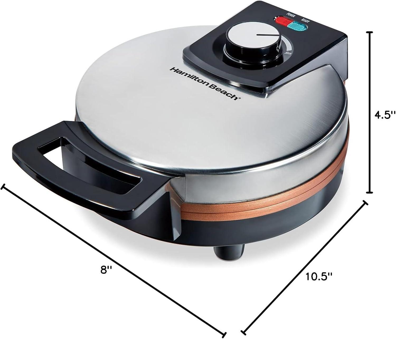 imageHamilton Beach Belgian Waffle Maker with PFASFree NonStick CeramicCoated Plates Browning Control Indicator Lights Stainless Steel 26081Indicator Lights Pack of 2