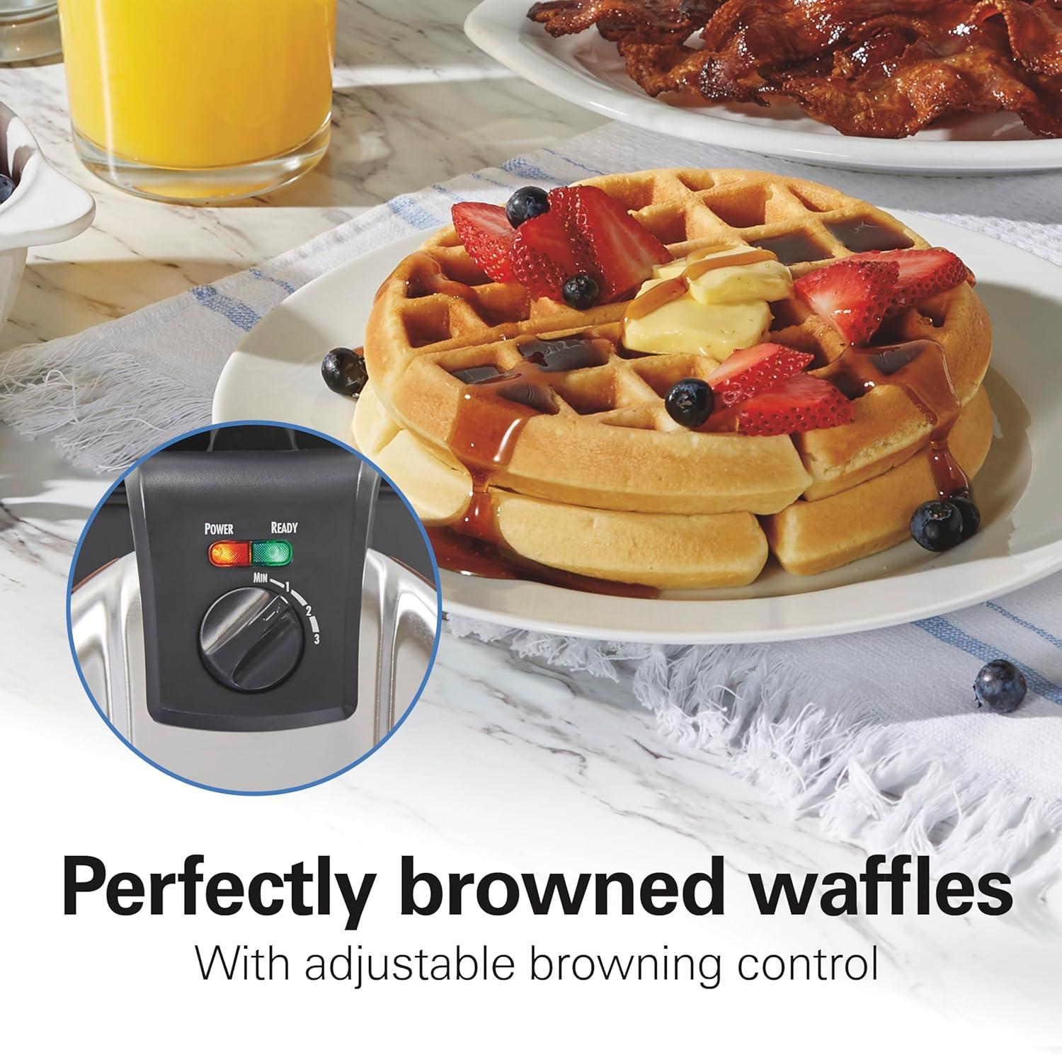 imageHamilton Beach Belgian Waffle Maker with Removable PFASFree Durathon Nonstick Coated Plates Easy Flip Ceramic Grids Black 26031Black