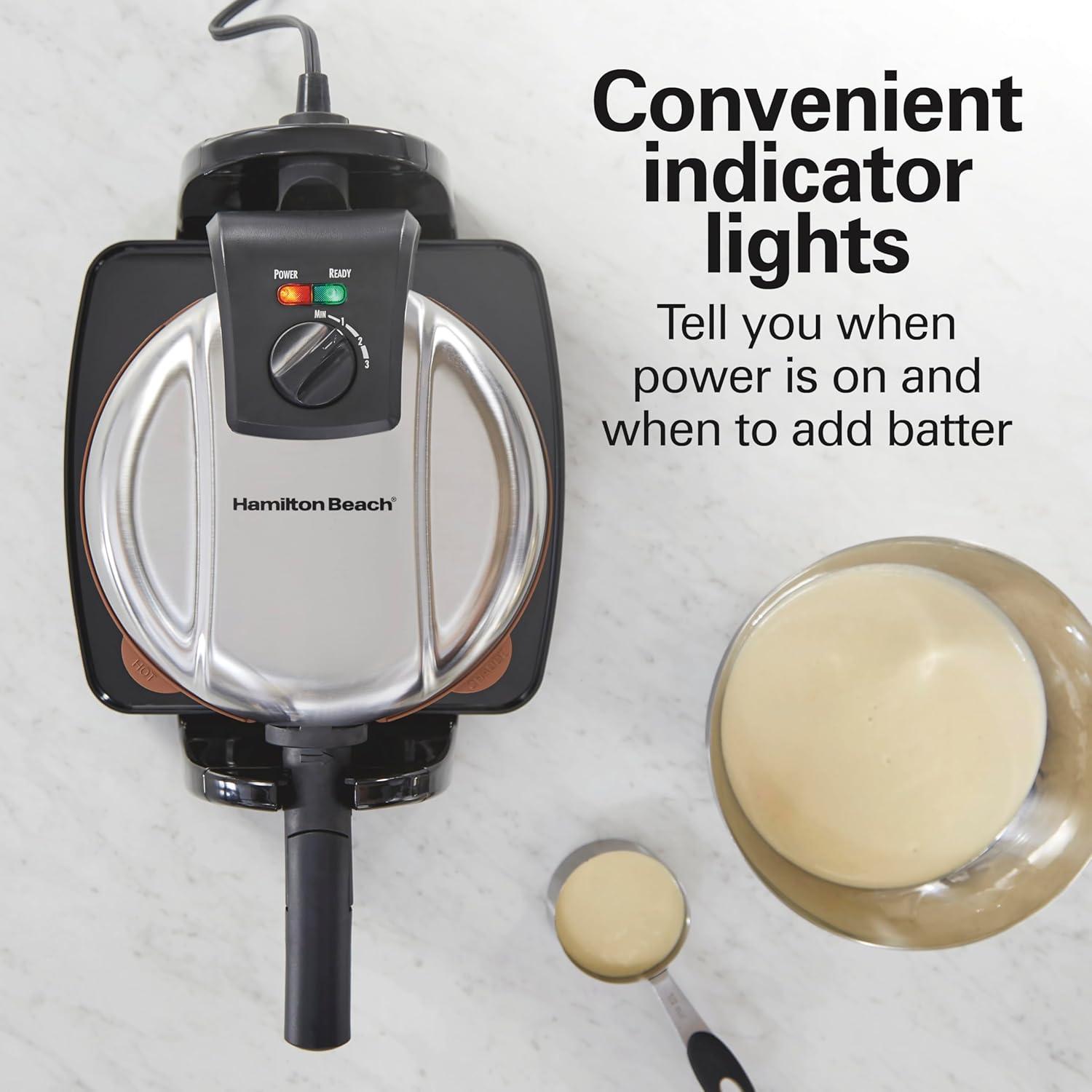 imageHamilton Beach Belgian Waffle Maker with Removable PFASFree Durathon Nonstick Coated Plates Easy Flip Ceramic Grids Black 26031Black