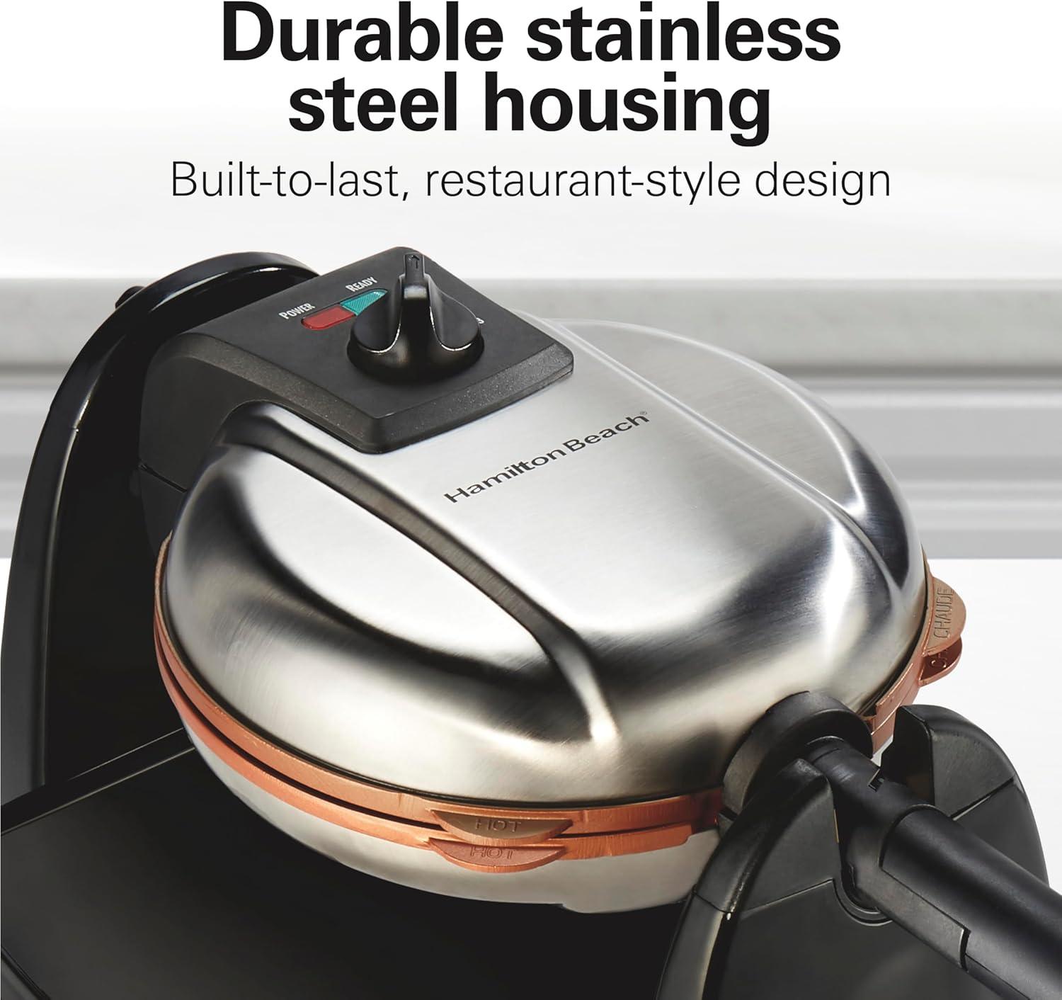 imageHamilton Beach Belgian Waffle Maker with Removable PFASFree Durathon Nonstick Coated Plates Easy Flip Ceramic Grids Black 26031Black