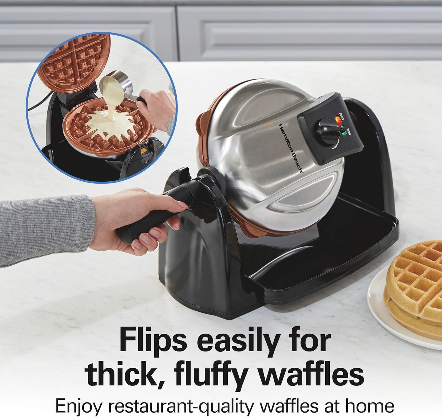 imageHamilton Beach Belgian Waffle Maker with Removable PFASFree Durathon Nonstick Coated Plates Easy Flip Ceramic Grids Black 26031Black