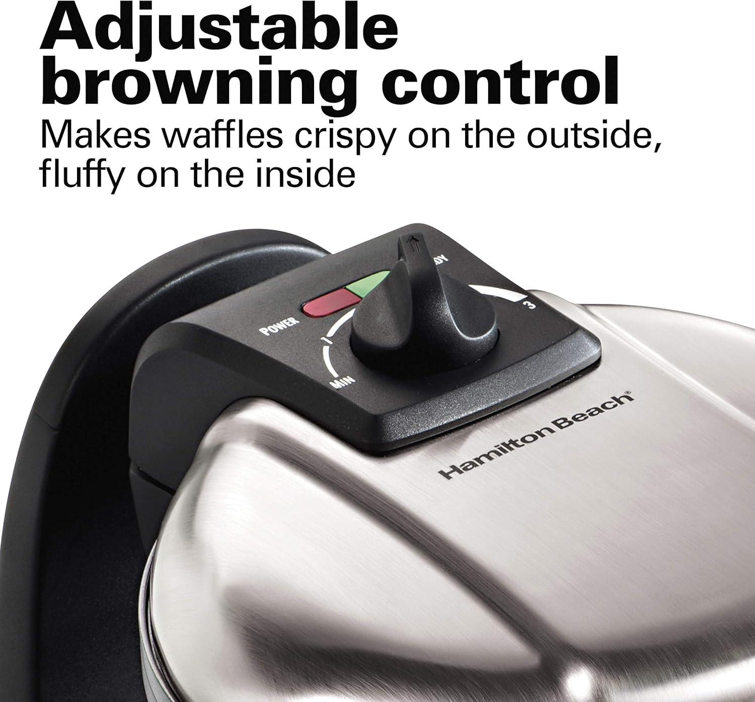 imageHamilton Beach Belgian Waffle Maker with Removable PFASFree Durathon Nonstick Coated Plates Easy Flip Ceramic Grids Black 26031Stainless Steel