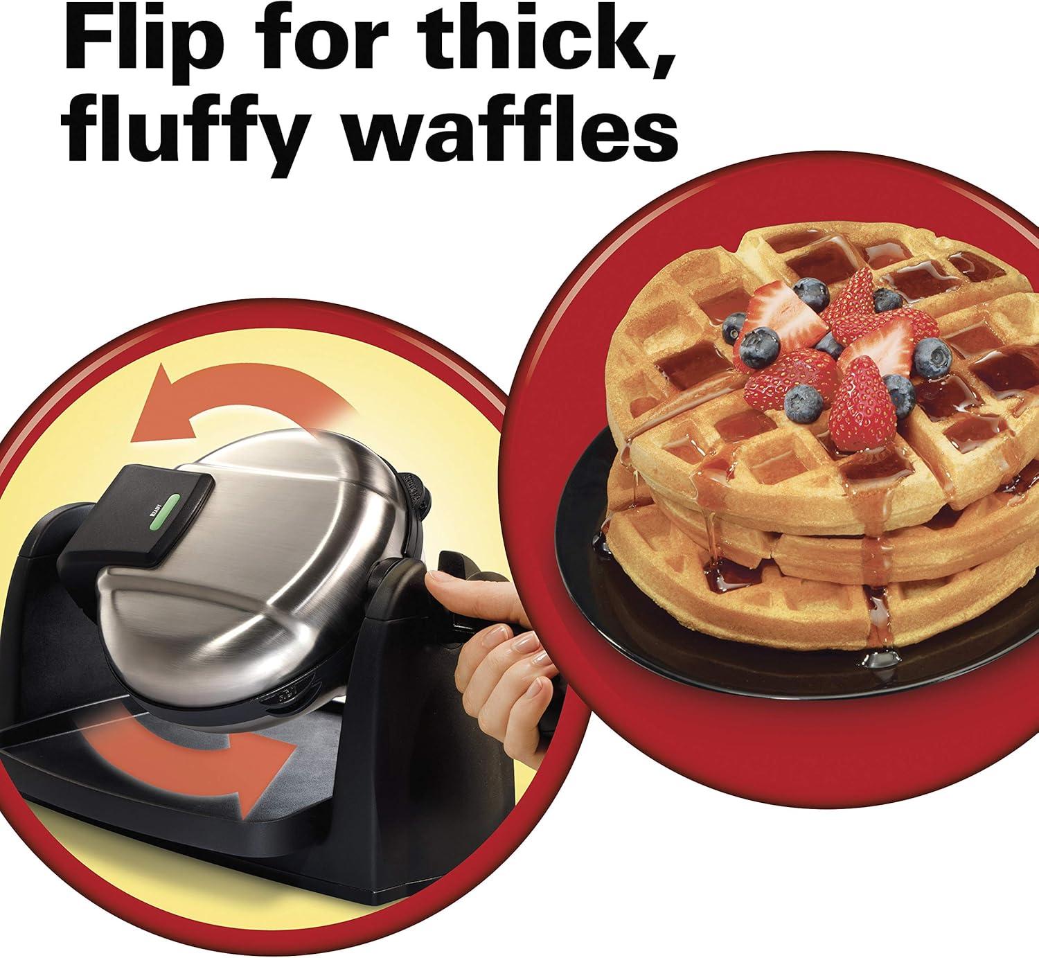 imageHamilton Beach Belgian Waffle Maker with Removable PFASFree Durathon Nonstick Coated Plates Easy Flip Ceramic Grids Black 26031Stainless Steel