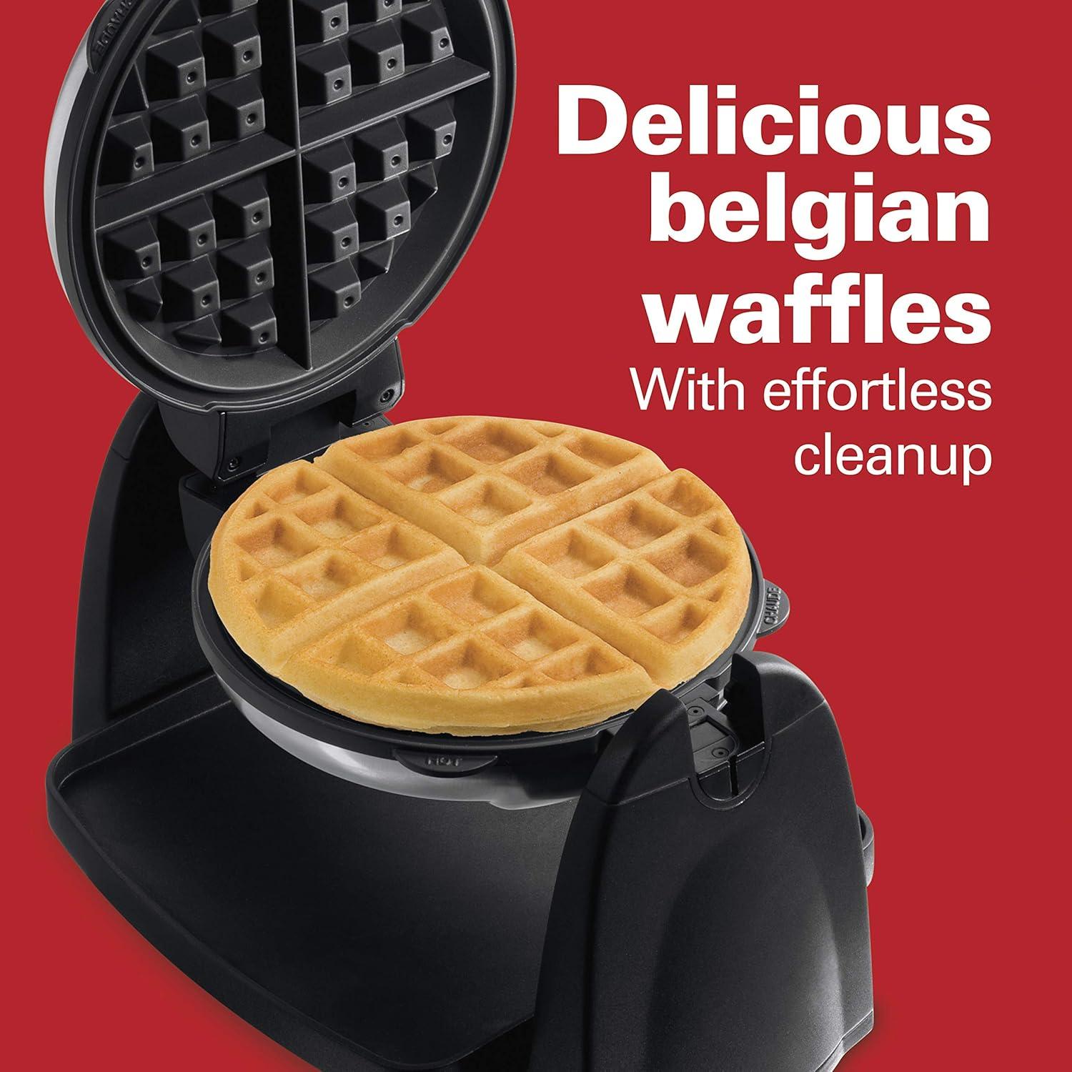 imageHamilton Beach Belgian Waffle Maker with Removable PFASFree Durathon Nonstick Coated Plates Easy Flip Ceramic Grids Black 26031Stainless Steel