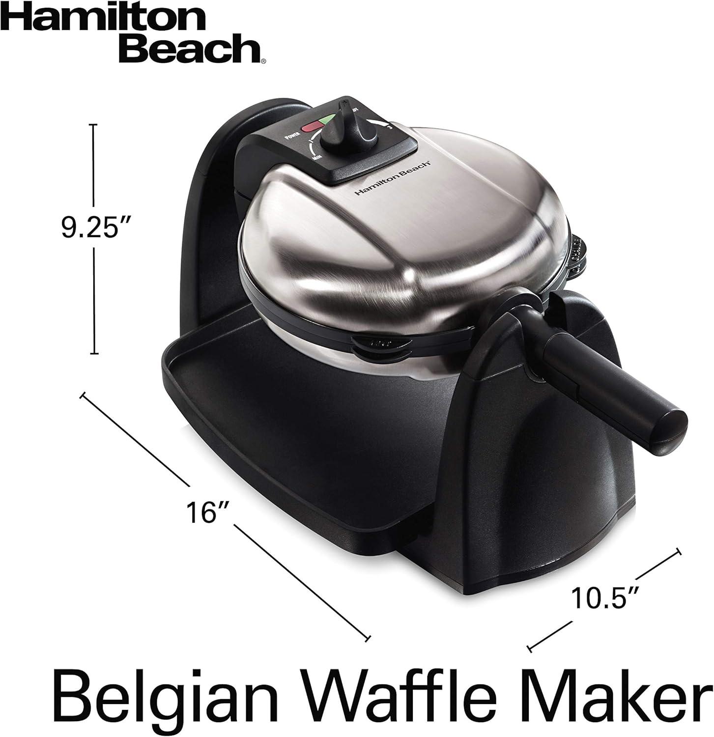 imageHamilton Beach Belgian Waffle Maker with Removable PFASFree Durathon Nonstick Coated Plates Easy Flip Ceramic Grids Black 26031Stainless Steel