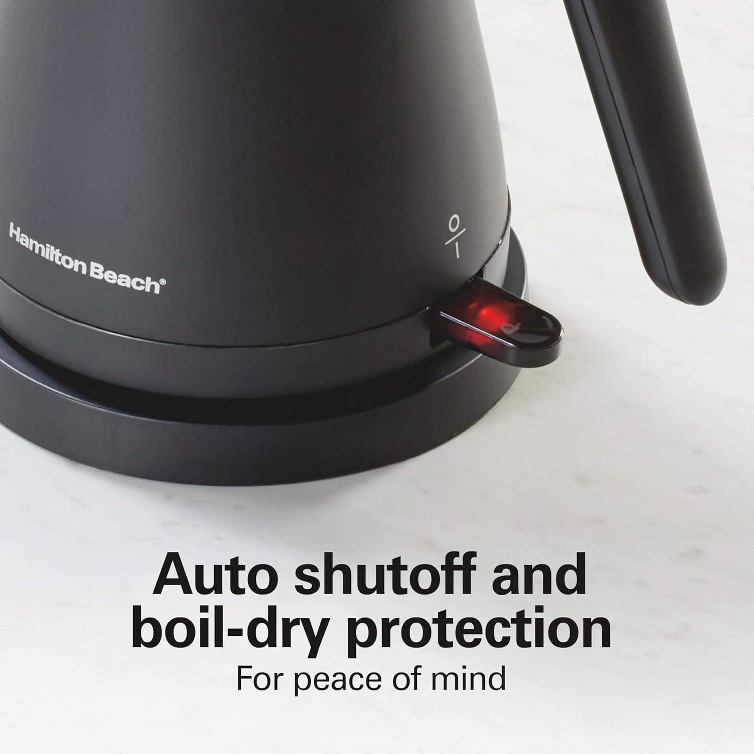 imageHamilton Beach Compact 20 oz 06 Liter Gooseneck Electric Kettle for Boiling Water Pour Over Coffee Tea Ultra Fast Heating With 1200 Watts Stainless Steel BPAFree Interior Black 4104506 Quarts