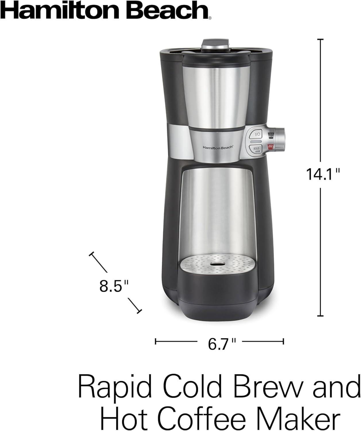 imageHamilton Beach Convenient Craft Rapid Cold and Hot Brew Coffee Maker 16 oz Single Serve Grounds Brewer White 42500Black