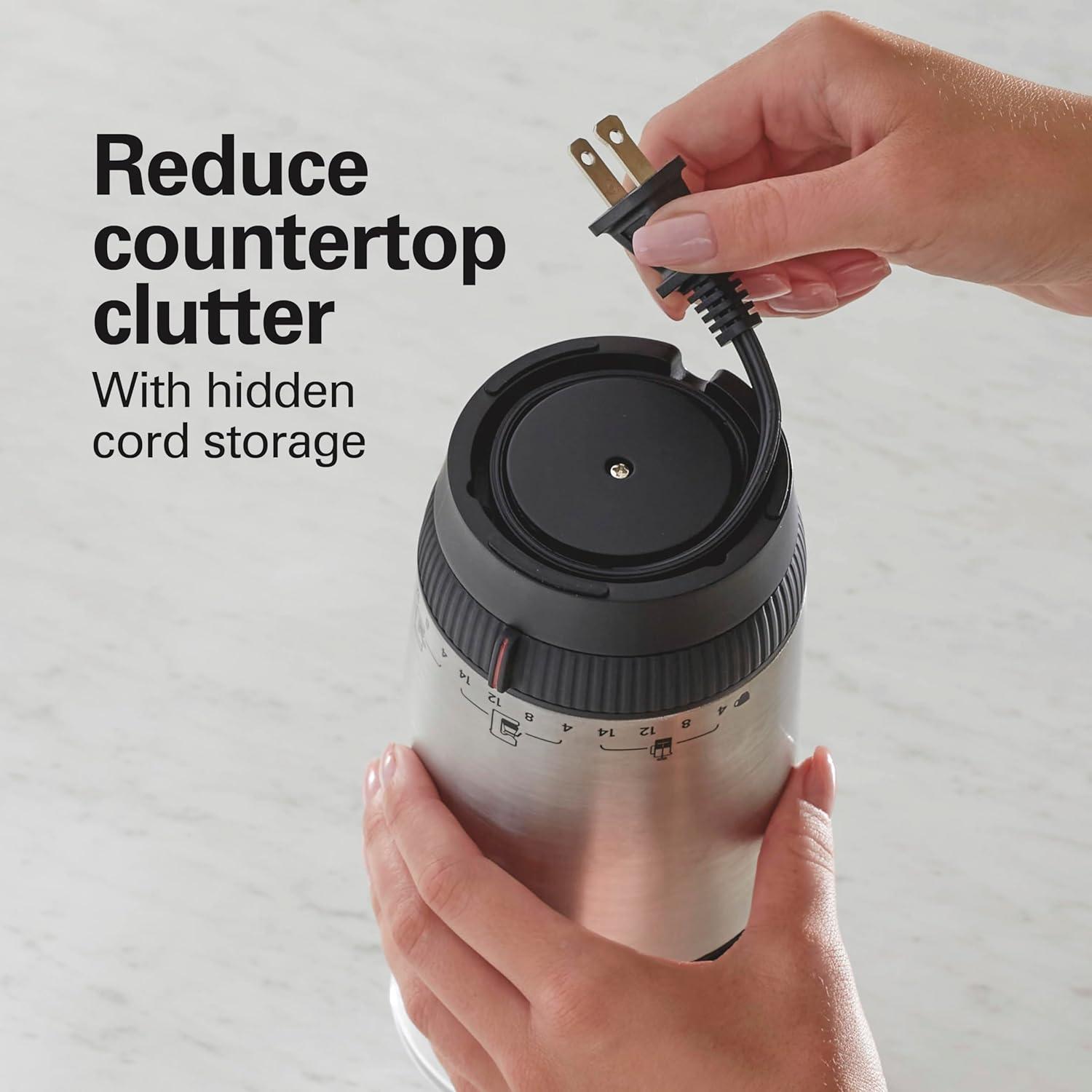 imageHamilton Beach Custom Grind Electric Coffee Grinder for 414 Cups OnePress HandFree Operation with Auto Shutoff Removable Grinding Bowl For Easy Pour and Clean Stainless Steel 80406