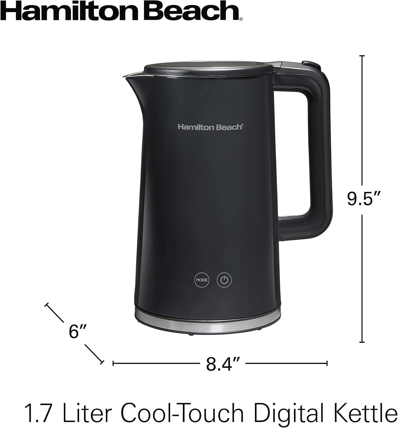 imageHamilton Beach Digital Temperature Control Electric Tea Kettle Hot Water Boiler amp Heater 17L 5 Preset Modes Keep Warm Fast Boil 1500 Watts BPA Free CoolTouch Exterior Black 4103318 Quarts