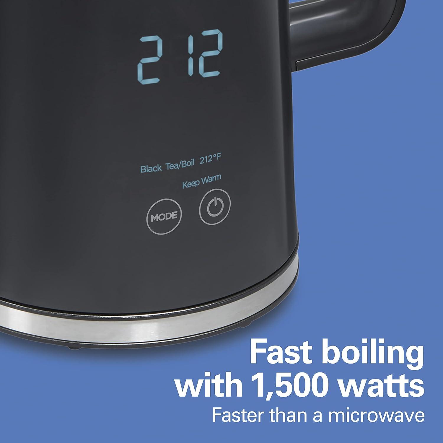imageHamilton Beach Digital Temperature Control Electric Tea Kettle Hot Water Boiler amp Heater 17L 5 Preset Modes Keep Warm Fast Boil 1500 Watts BPA Free CoolTouch Exterior Black 4103318 Quarts