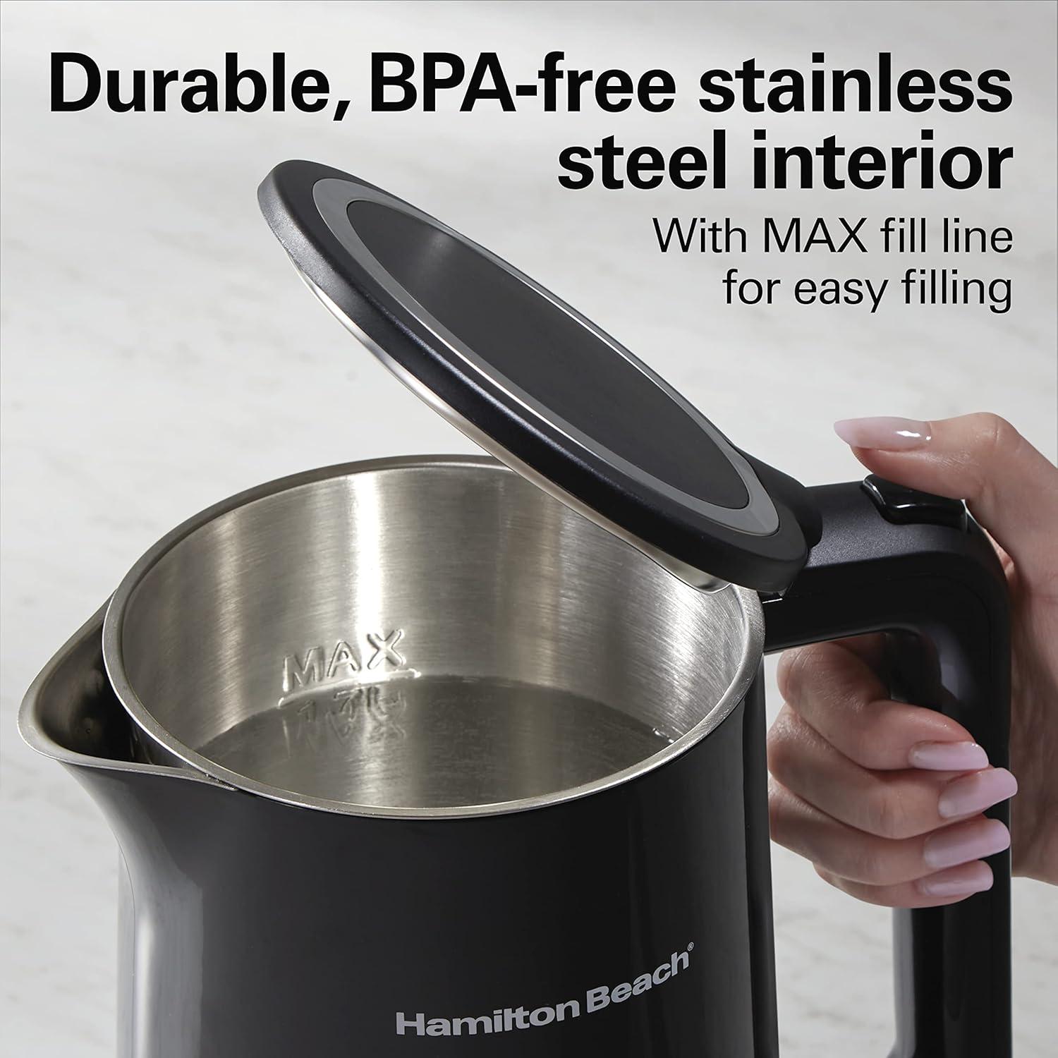 imageHamilton Beach Digital Temperature Control Electric Tea Kettle Hot Water Boiler amp Heater 17L 5 Preset Modes Keep Warm Fast Boil 1500 Watts BPA Free CoolTouch Exterior Black 4103318 Quarts