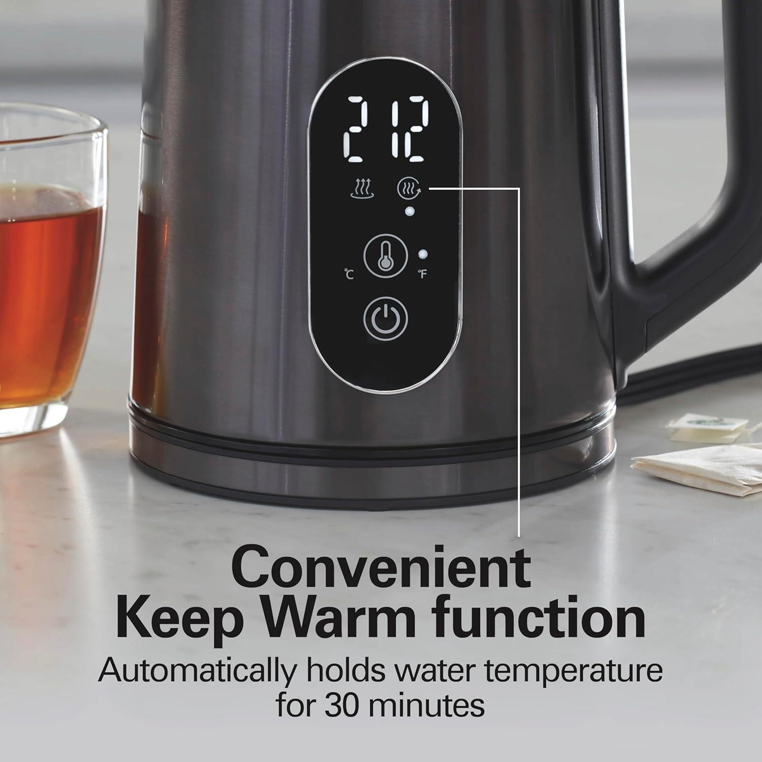 imageHamilton Beach Digital Temperature Control Electric Tea Kettle Hot Water Boiler amp Heater 17L 5 Preset Modes Keep Warm Fast Boil 1500 Watts BPA Free Double Wall Construction Black 40851