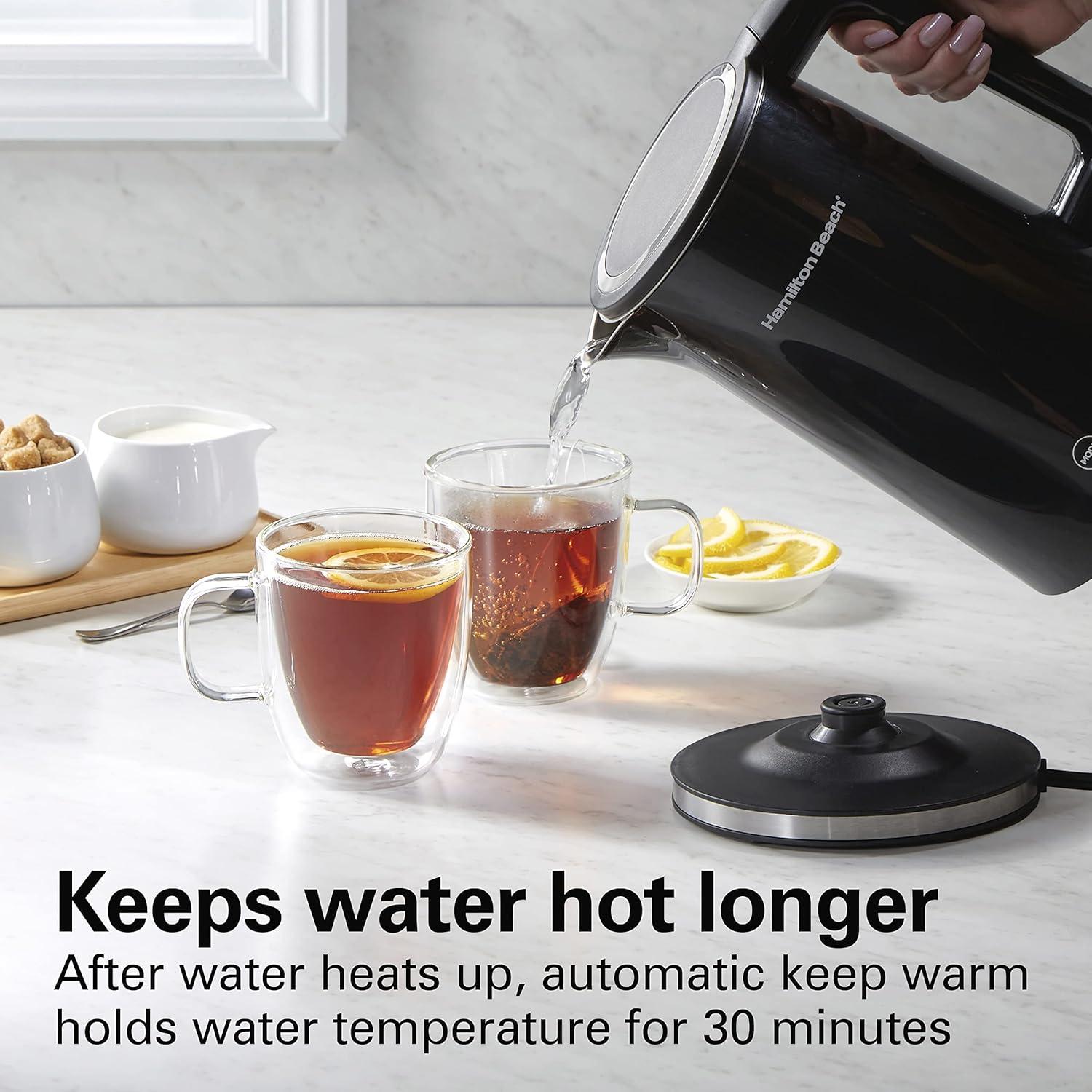 imageHamilton Beach Digital Temperature Control Electric Tea Kettle Hot Water Boiler amp Heater 17L 5 Preset Modes Keep Warm Fast Boil 1500 Watts BPA Free CoolTouch Exterior Black 4103318 Quarts